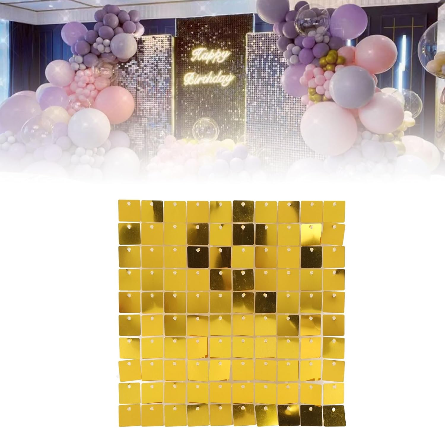 8PCS Glitter Background Panels, Wall Backdrop Sequin Panels Gold Decoration Shimmer Panels, Sequins Backdrop Decoration Panels, Glitter Bling Photo Background Decorations (Gold) - Gold image number 3