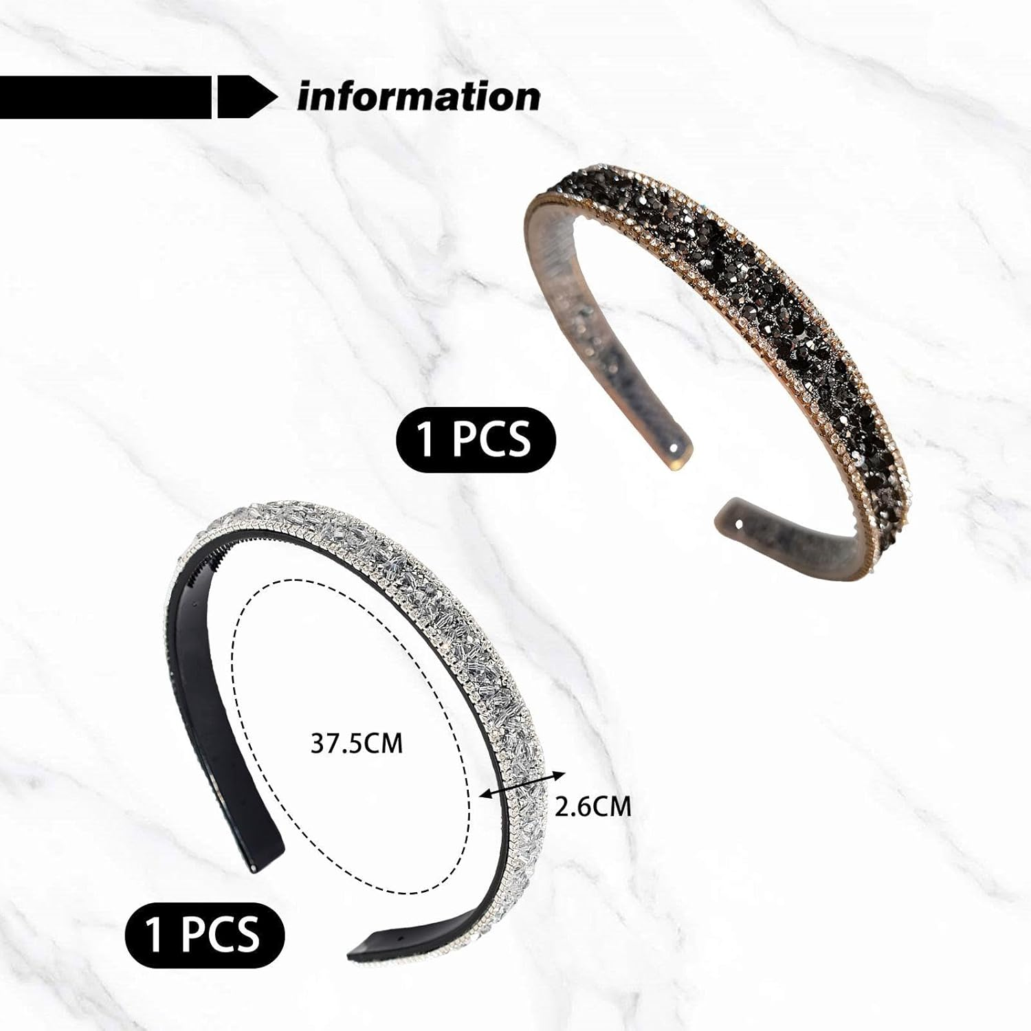 2 Pieces Rhinestone Headbands, Shiny Headbands, Elee Women'S Headbands, Hairstyle Decoration Headbands, Non-Slip Headbands (Silver, Black) image number 5
