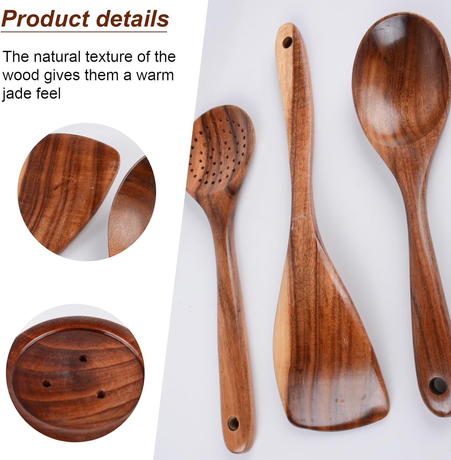6 Piece Natural Acacia Wooden Kitchen Utensil Set, Comfortable Grip Cooking Spoons & Tools Includes Wooden Spatula Spoon and Utensils Holder image number 2