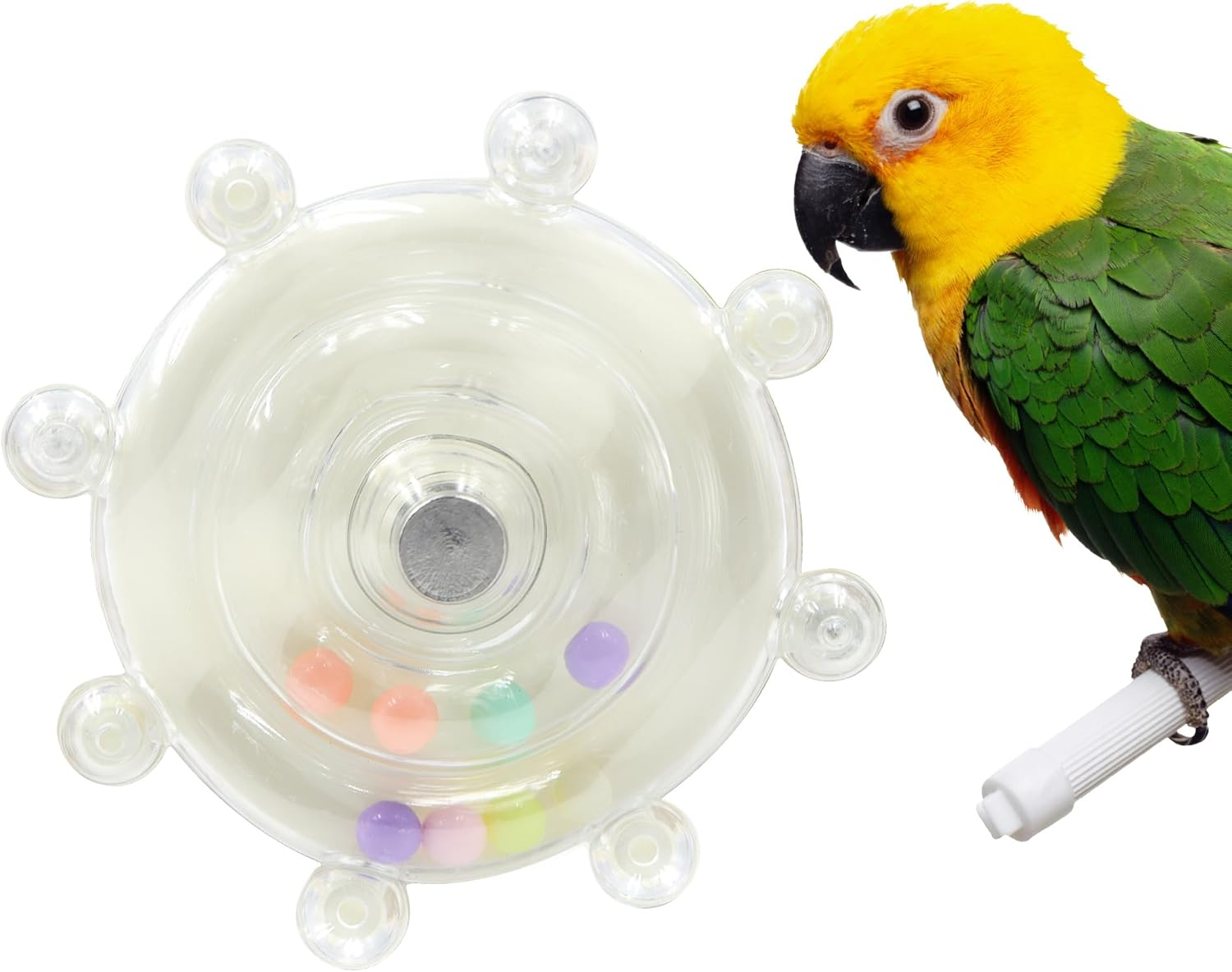 ORNAROVI Bird Toys for Parakeets, Interactive Spinner Rattle Budgie Toys, Rotating Wheel Chew Parrot Toys for Medium Birds Small Cockatiels Conures Enrichment Toy (Yellow)