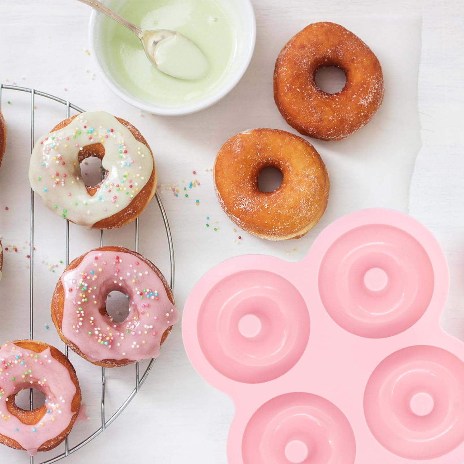 YINARONG 2 Pcs Air Fryer Donut Mold,Donut Pan,Reusable Donut Molds, Silicone Doughnut Mold, Cavity Non-Stick Bagel Pan,Ninja 2Qt-8Qt Air Fryer Accessories, Donut Pan for Baking image number 1