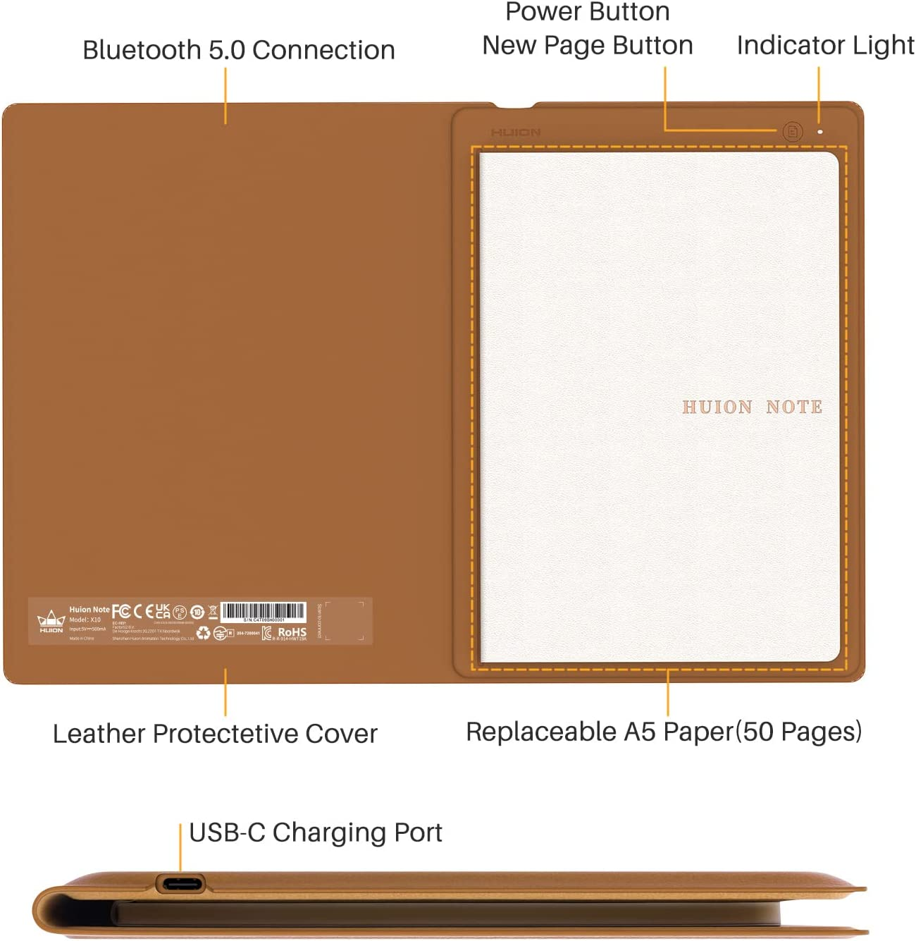 HUION Note 2-In-1 Digital Notebook Drawing Tablet with Battery-Free Pen, Bluetooth Wireless Paper Tablet Electronic Writing Pad for Note-Taking, Digital Art & Meeting, Refillable A5 Notepad, 9.5X7Inch image number 1