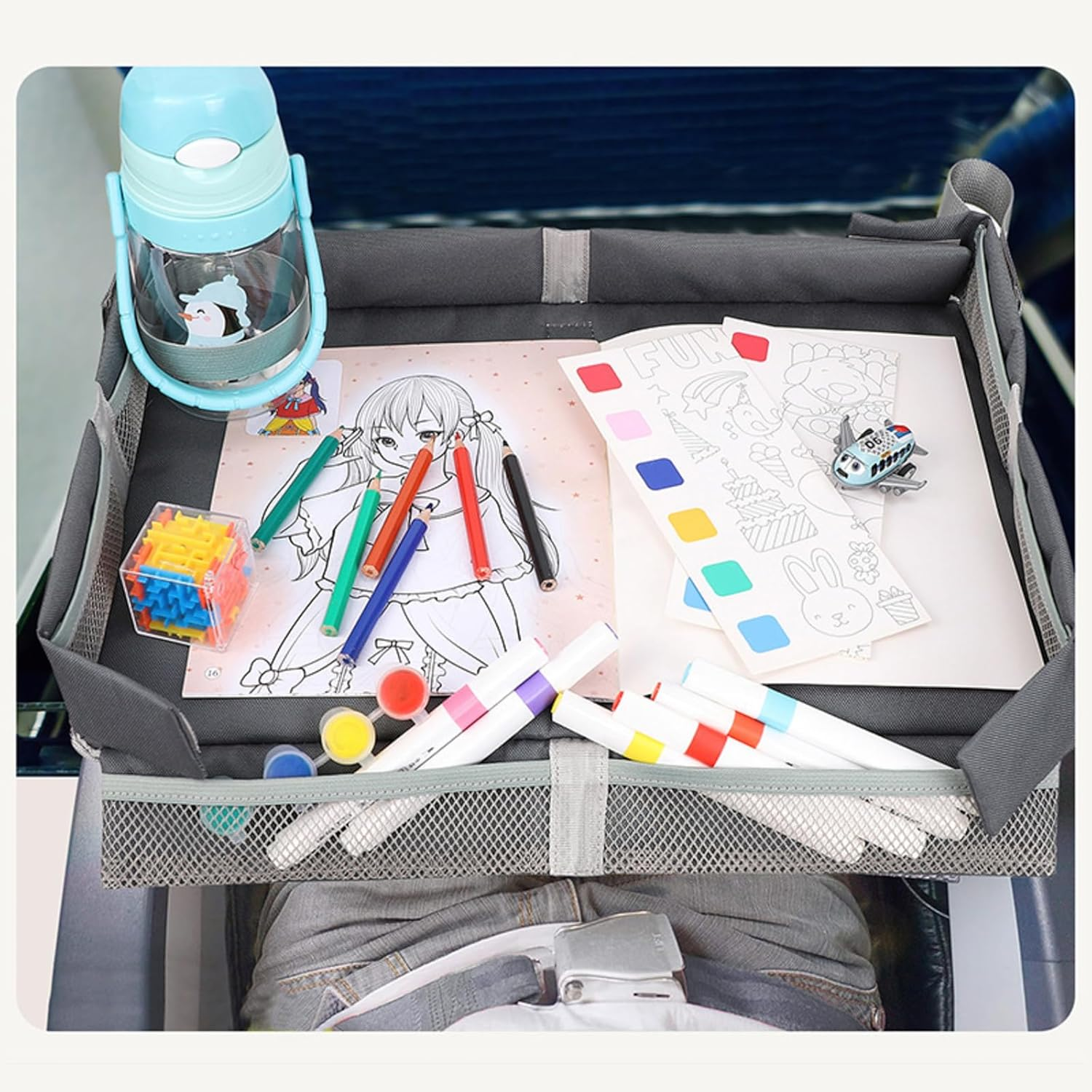 Travel Tray for Plane,Airplane Tray Table Cover,Foldable Travel Tray Cover,Travel Table with Pockets,Play Space Compact Flying Supplies Snack Desk for Road Trip Boys Plane Girls Train Vacation image number 2
