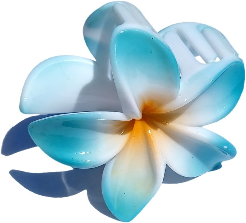 Seestern Sportswear Bali Hawaii Hair Clip 2 Frangipani Flowers Hair Clip FBA_2401 Turquoise image number 4
