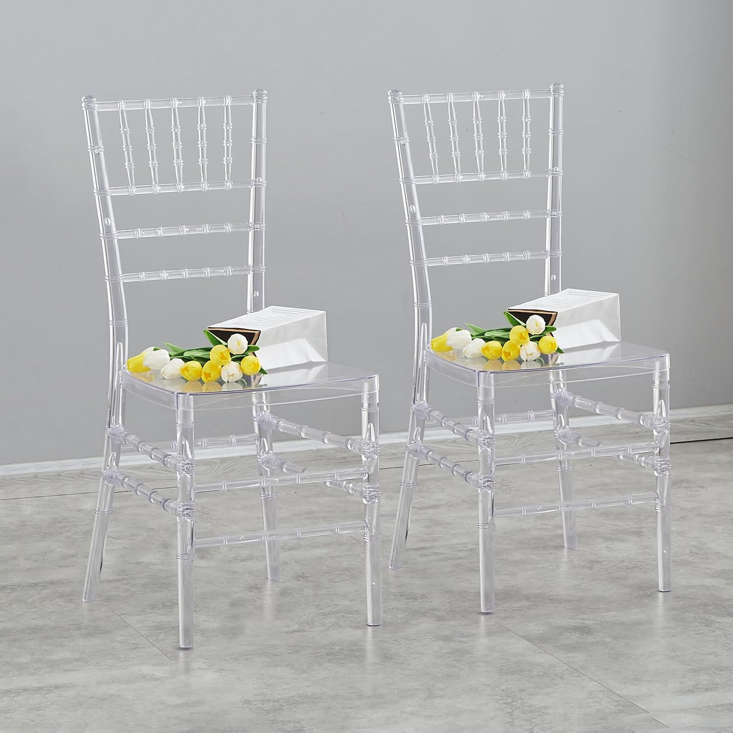 BOOSDEN Clear Chiavari Chairs, Transparent Acrylic Plastic Chair, Accent Armless Dining Chairs, Sturdy Chiavari Chair for Kitchen, Party, Event, Wedding, Banquet, Rental Business