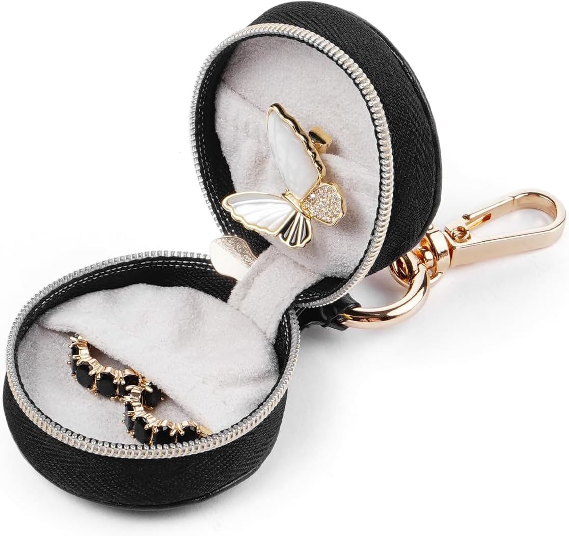 CASEGRACE Ring Holder Keychain for Jewelry,Portable Mini Gym Travel Jewelry Case for Earrings, Rings, Necklaces Man and Women (White) Style A