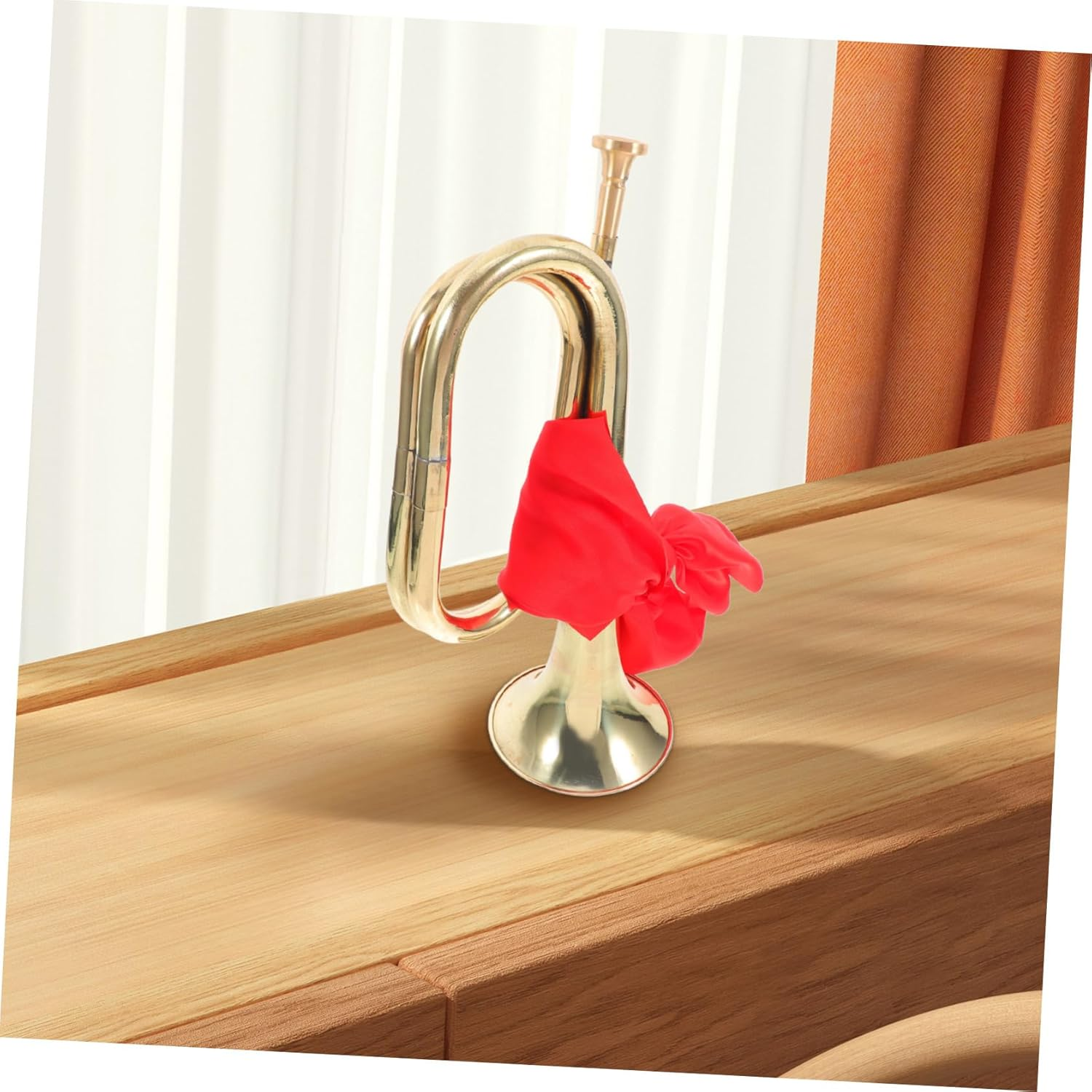 Metal Bugle Trumpet Band Instrument for Beginners with Scarf, Brass Wind Instrument for School Marching Bands and Teen Music Players in Gold image number 4