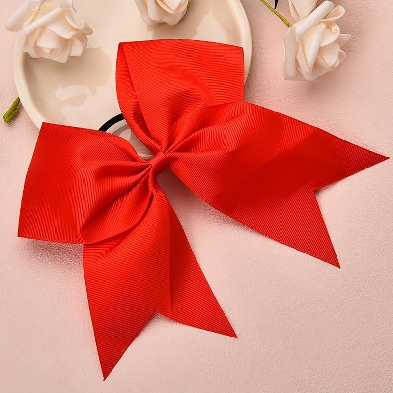 Red Cheer Hair Bows Cheerleading Hair Bows Ties for Women Girls 8 Inches Jumbo Hair Ribbon Red Bow Hair Elastics Cheerleaders Hair Accessories Bowknot Hair Ponytail Holders for Long Thick Hair image number 2