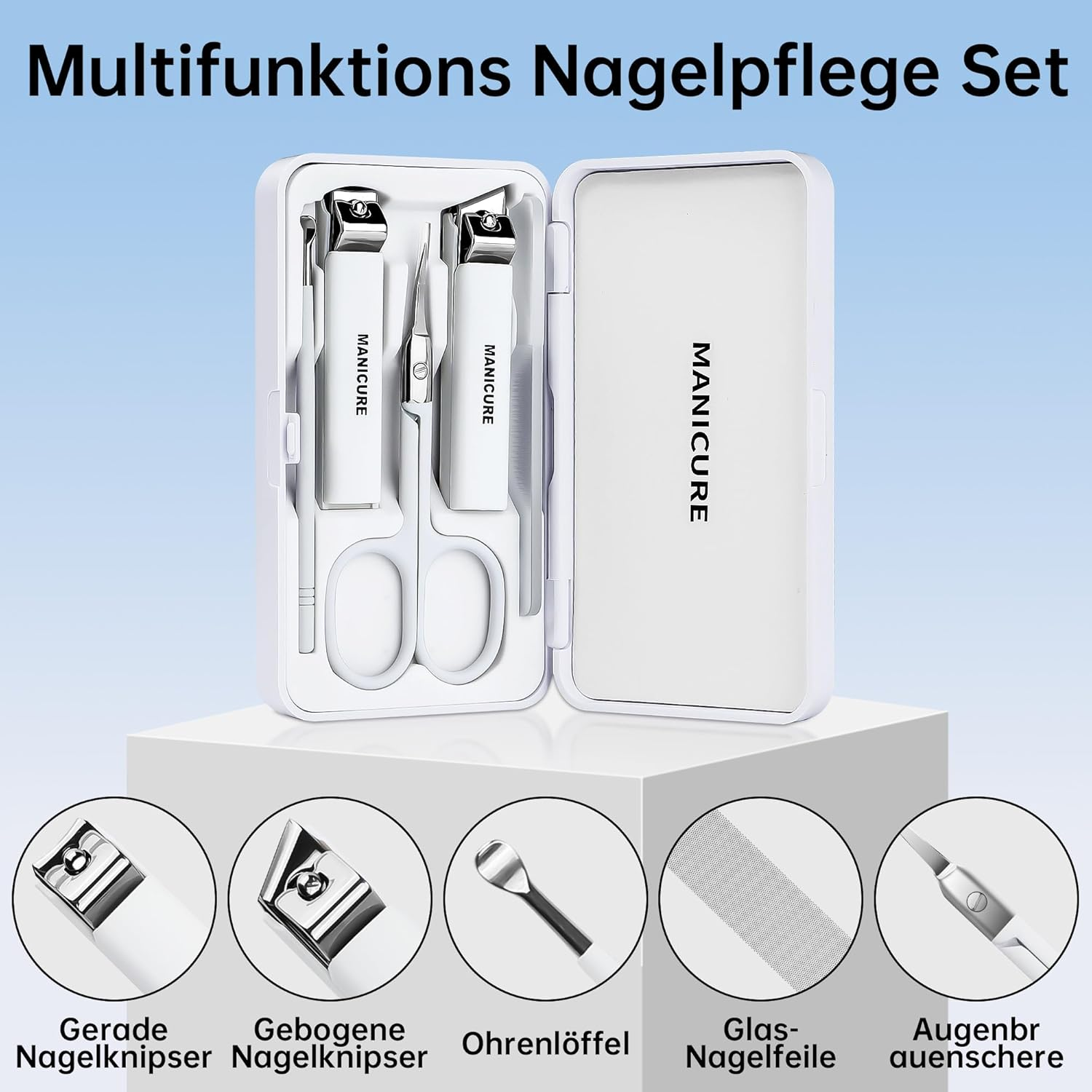 White Manicure Set 5-Piece Nail Clippers Toenail Nail Clippers Professional with Case for Women