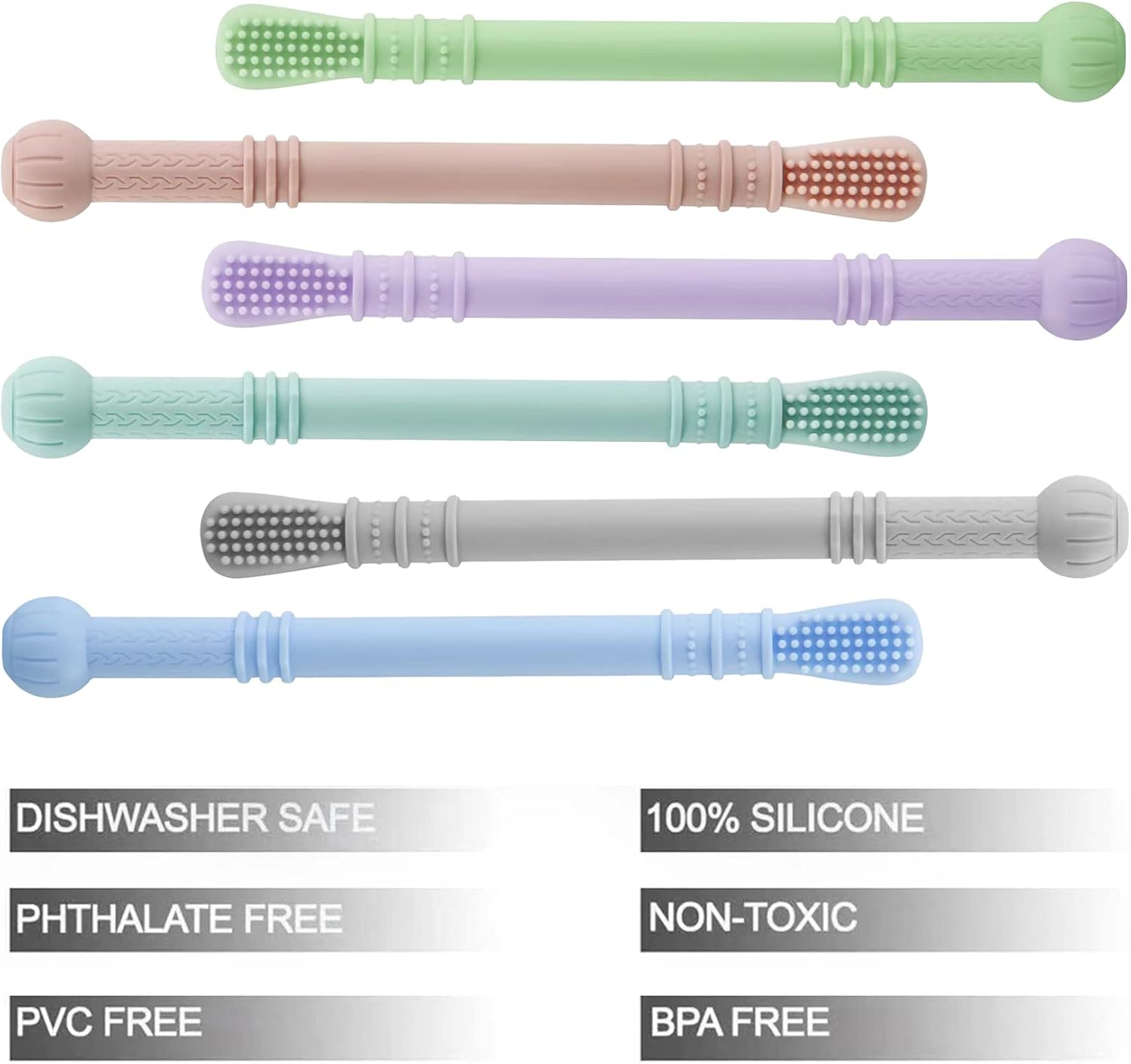 Pandaear Baby Teether Tubes| 6 Pack Soft Silicone Chew Straw Teething Toy for Infant Toddlers, Dishwasher Safe image number 4