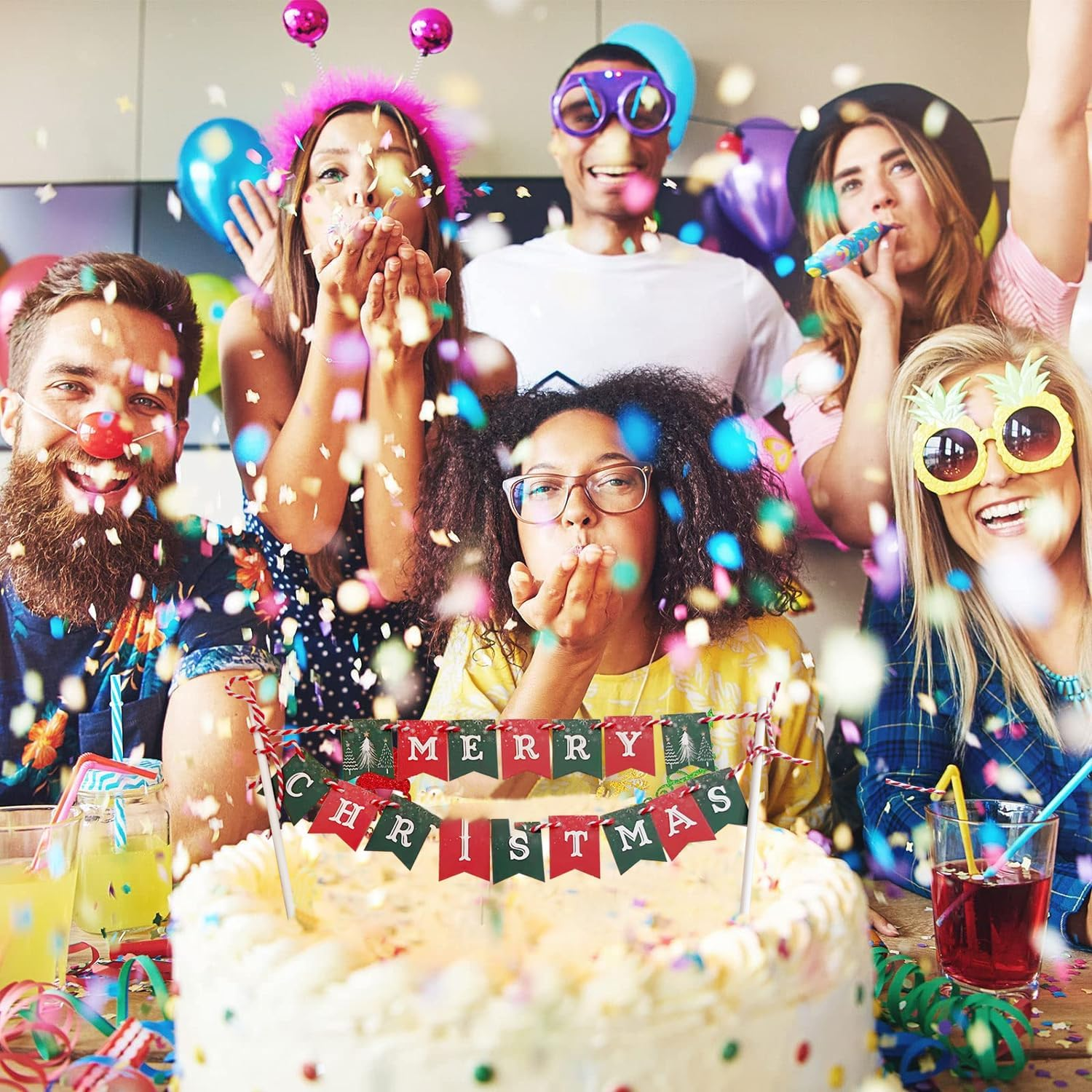 Christmas Cake Topper 1 Pack Merry Christmas Cake Topper Xmas Cake Decoration for Christmas Party Supplies Happy New Year Cake Decor