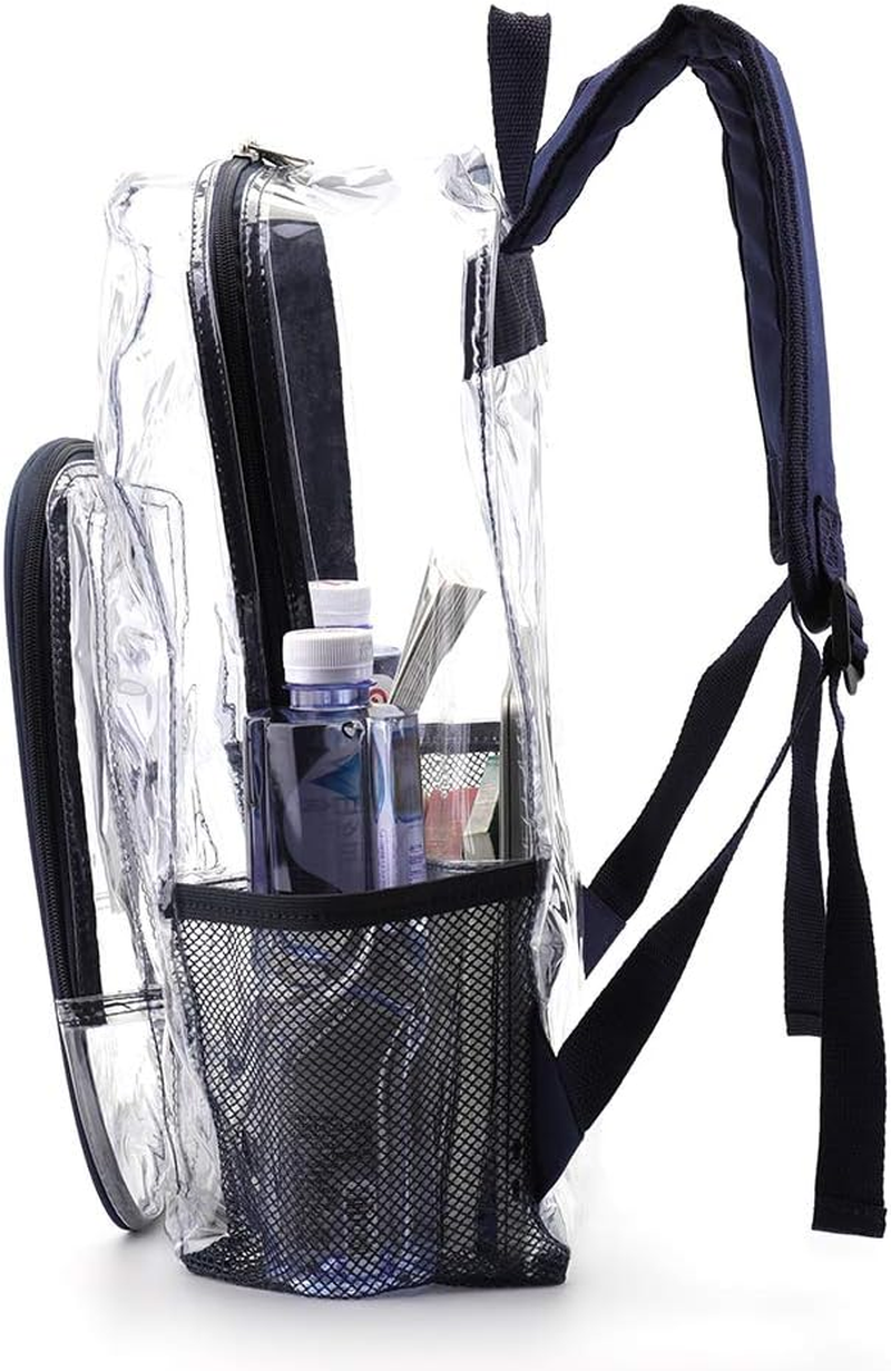 Heavy Duty Transparent Clear Backpack See through Backpacks for School Security Travel College, Navy Blue, Large, Clear - Turquoise image number 2