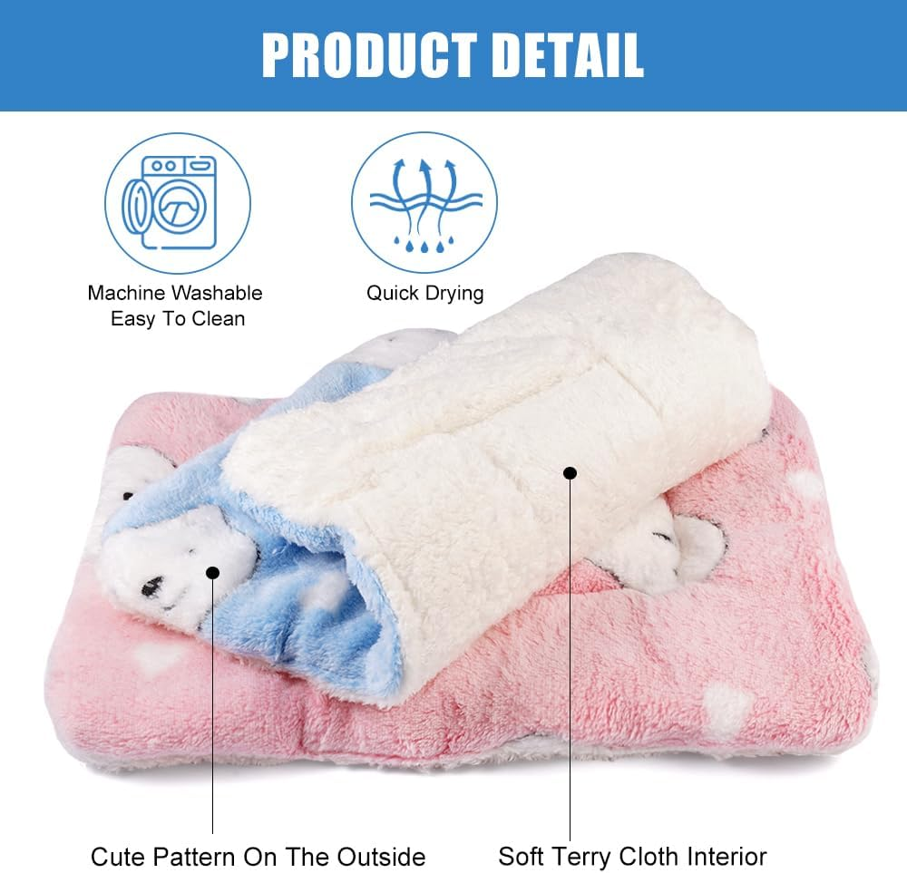 Pack of 2 Plush Bed for Small Animals, Soft Rabbit Bed, Fleece Guinea Pig Bed, Washable Guinea Pig Accessories for Rabbits, Guinea Pigs, Hamsters, Squirrel, Kittens - 35 X 27 Cm image number 5