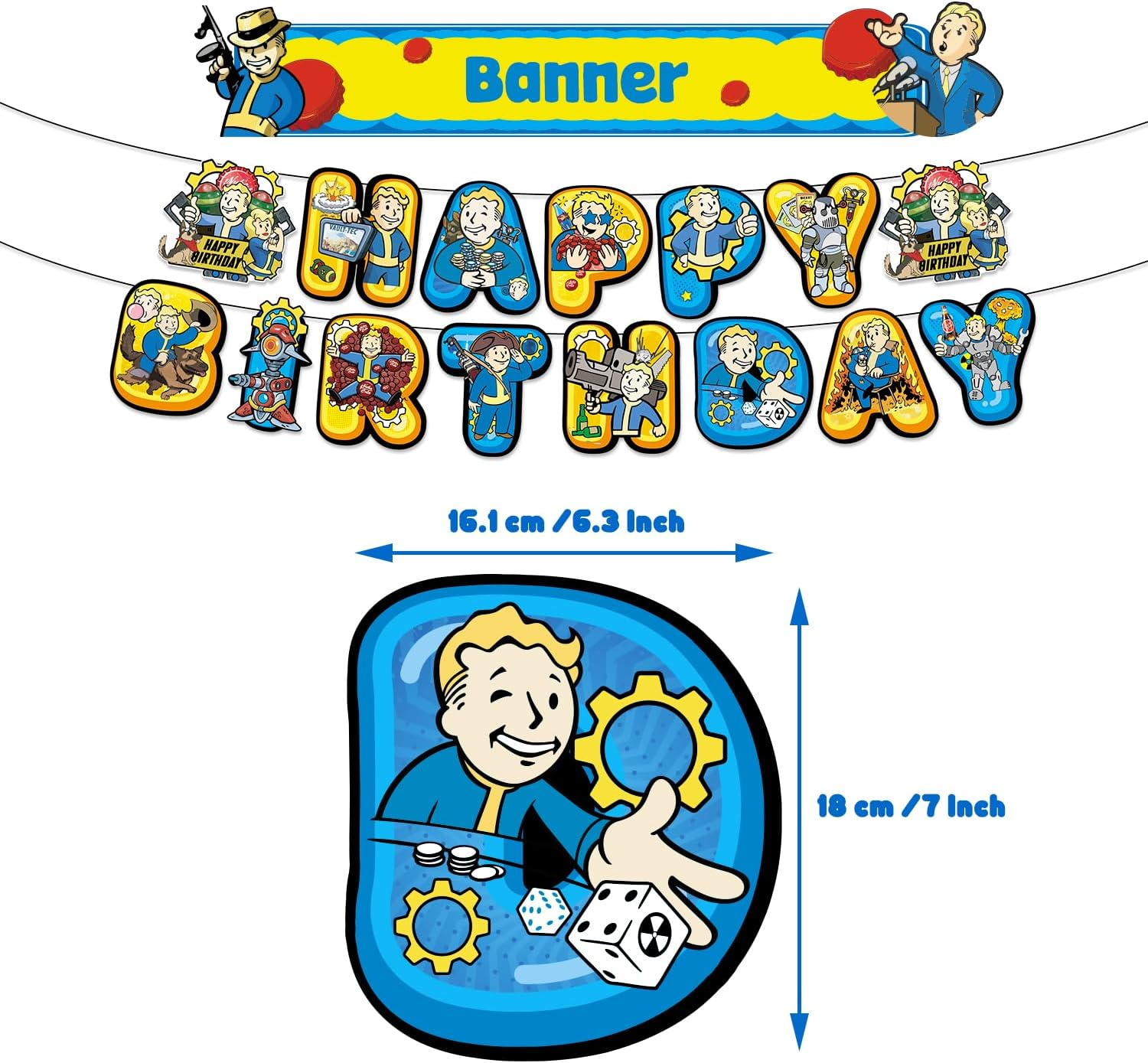 Game Birthday Party Supplies,Game Party Decorations Included Birthday Banner,Cake Topper,12 Cupcake Toppers,16 Balloons image number 3