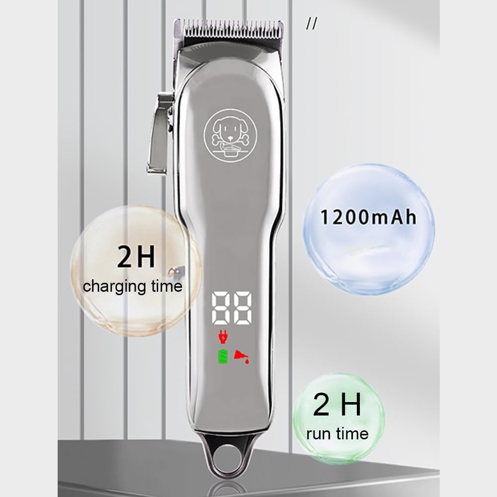 USB Rechargeable Dog Grooming Clipper Cordless Electric Pet Hair Trimmers Set with 6 Guide Combs, LED Display for Dogs Cats Animals image number 2