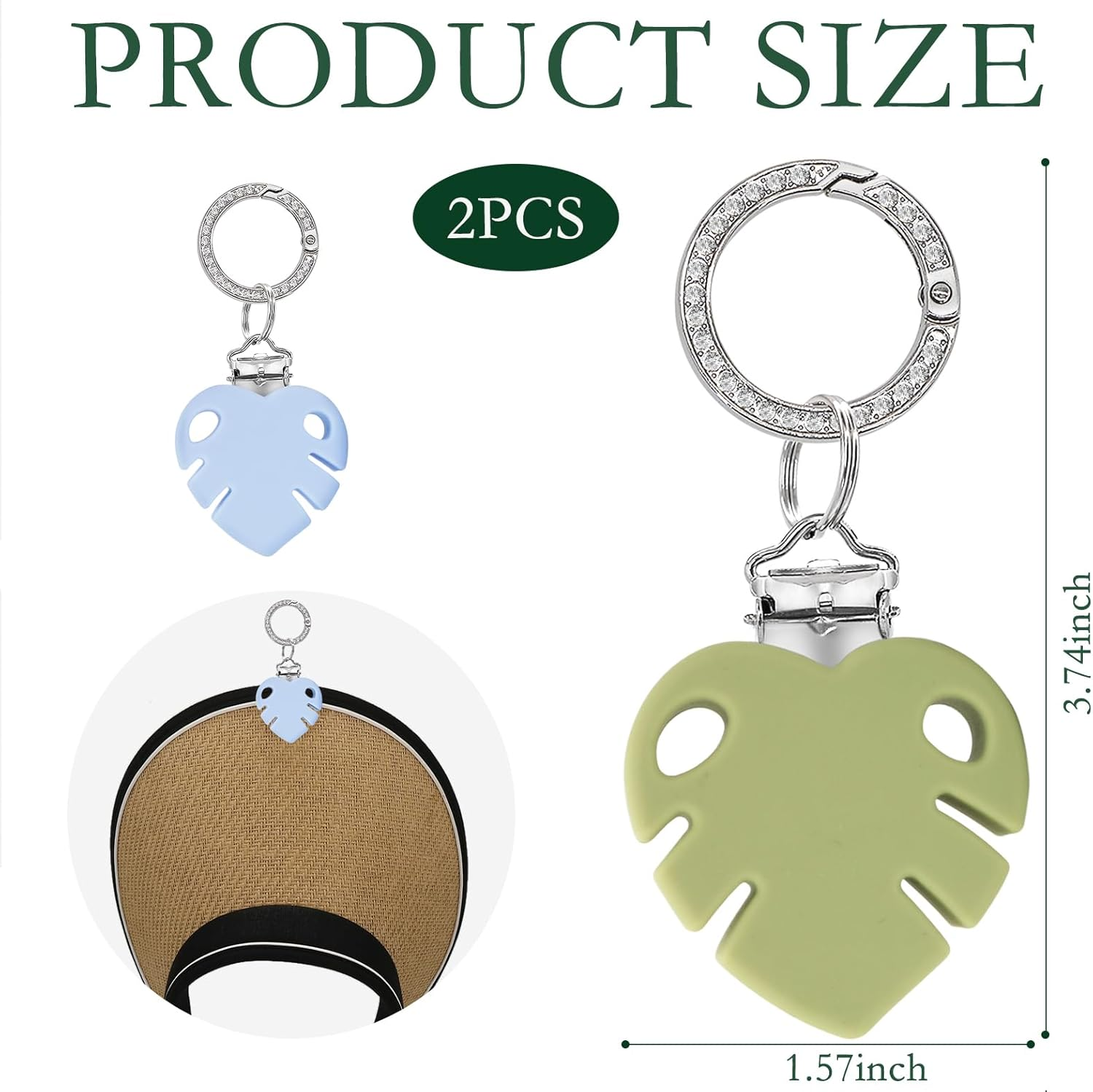 QUYANGCHIFENG 2Pcs Hat Clips for Travel on Bag, Silicone Hat Carrier for Backpack, Luggage, Bogg Bags, Protect Hat from Falling, Travel Woman (Green&Blue)