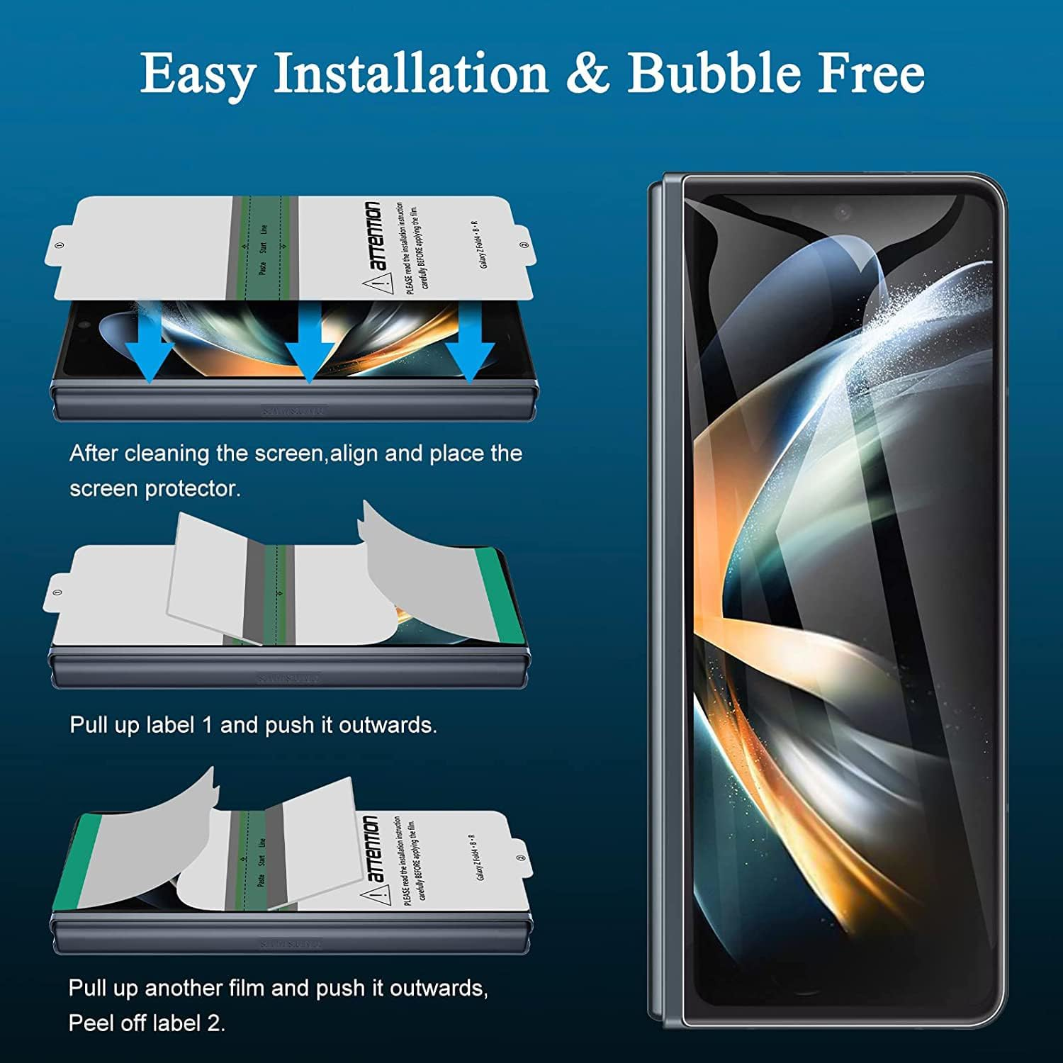 [2 Pack] Hydrogel Screen Protector for Samsung Galaxy Z Fold 5 5G, Electro-Weideworld Scratch Resistant HD Clear TPU Screen Protector image number 2