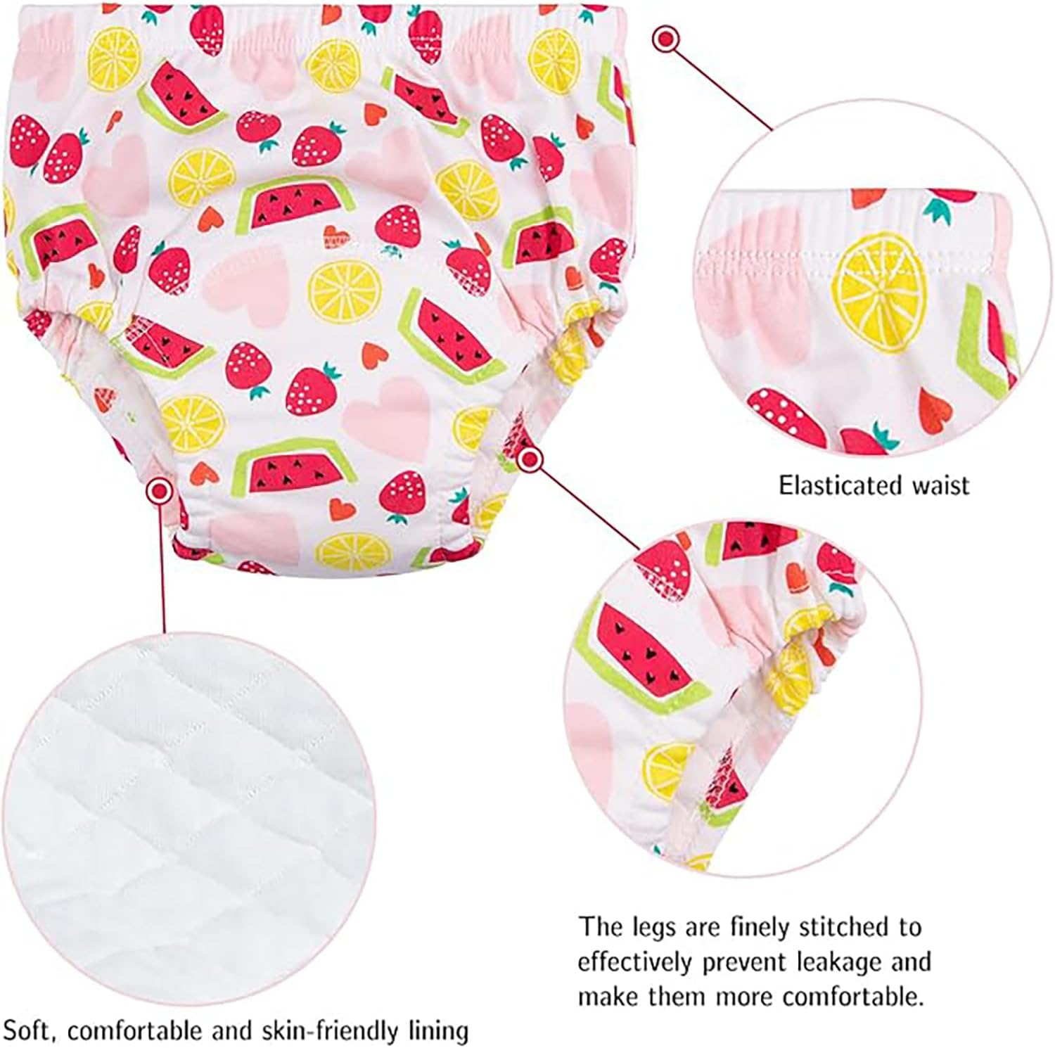 ZONEY 6 Packs Baby Cotton Reusable Training Pants, Potty Training Underwear for Boy and Girl, Learning Designs Training Underwear Pants,Fruit and Animal image number 1