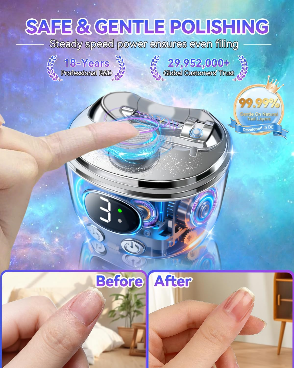 2026 Upgraded 2-In-1 Electric Nail Clipper【Top1 German Motor +56% Power】【3 Speeds & Double Mouth Blade】【Led Light & Magnifier Assistance】Clear Vision, Precise Trimming (Suitable for Families, Seniors) (Gray) - Gray image number 4