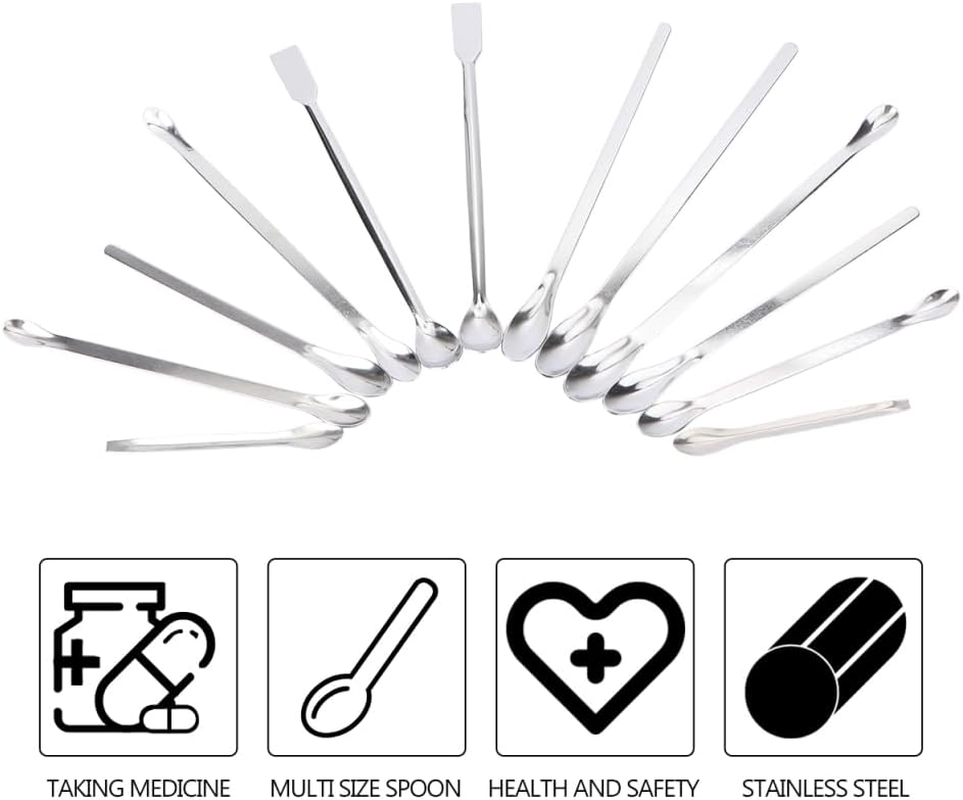 Baluue 12Pcs Measuring Lab Spatula Stainless Steel Mini Spatula Micro Laboratory Spoons Measuring Cup Stainless Steel Spoons Micro Sampling Spoons Spoons 1/3 Miniature Set image number 1