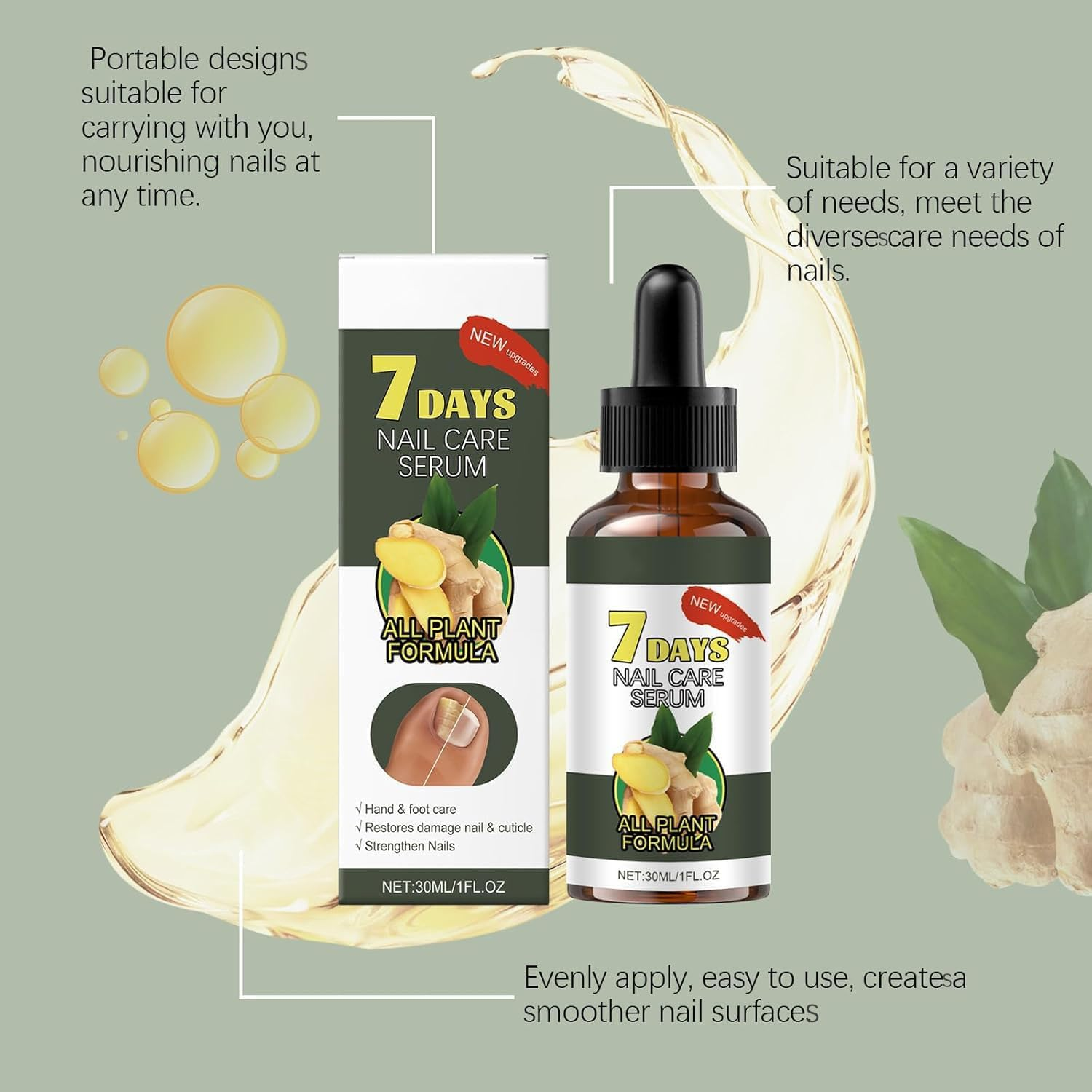 7-Day Nail Care Serum, Ginger Nail Treatment for Toenail and Fingernail for Thin, Nail Growth Serum Oil, Nail Strengthener for Damaged Nails, Restoring Healthy Nails (5PCS) - 2Pcs image number 6