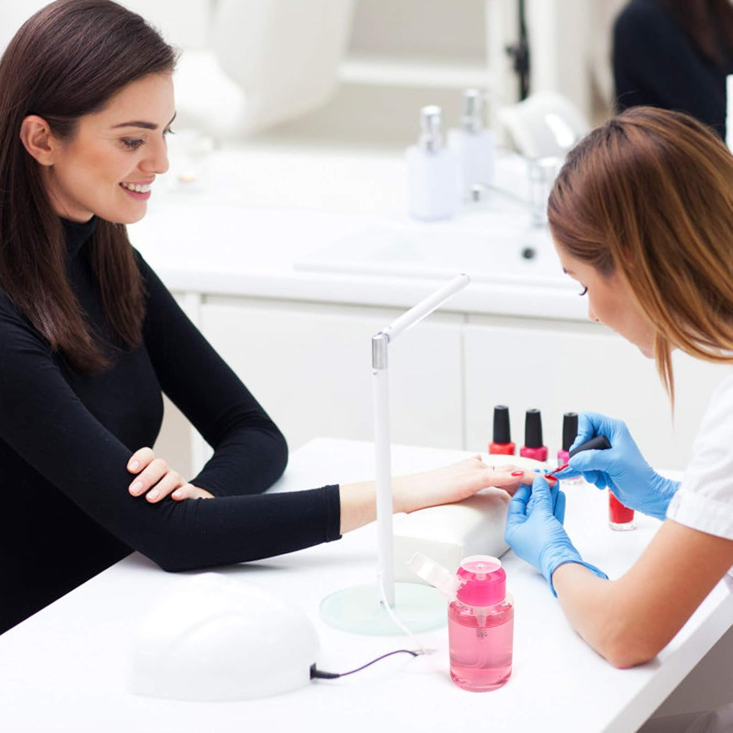 6 PCS Nail Polish Remover Pump Bottle Dispenser 180ML Push down Acetone Dispenser Pump Leak-Proof Empty Pump Dispenser Bottles for Nail Polish Makeup Remover image number 3