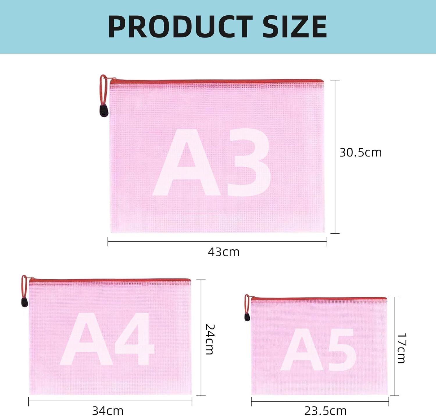 30 Mesh Zipper Bags, 3 Sizes, 5 Colors, Waterproof Plastic Zipper Bags for Office, School, Game File Storage image number 5