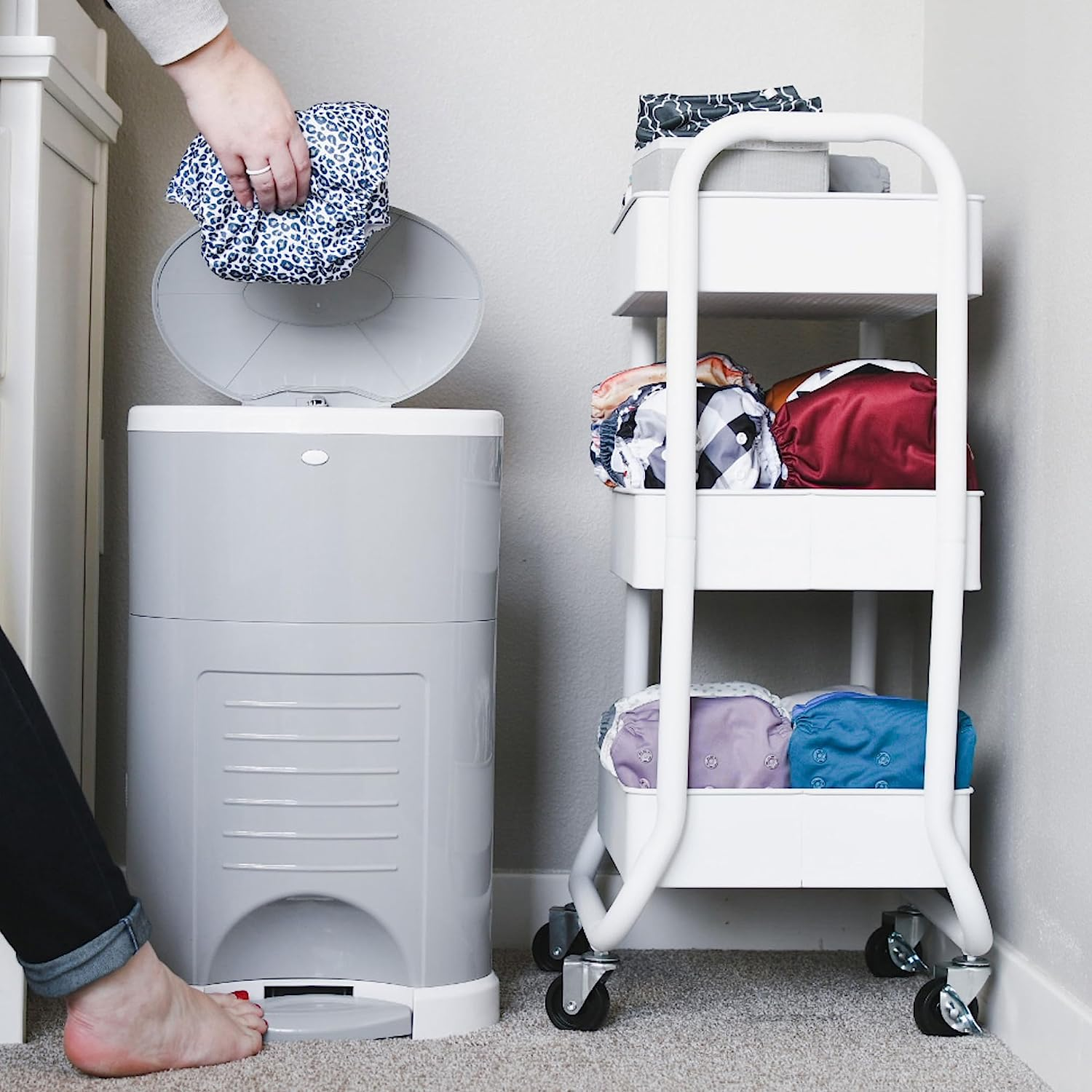 Dekor Cloth Diaper Liner | 2 Count | Gray | Perfect for Cloth Diapers | Just Step &ndash; Drop &ndash; Done | Quick & Easy to Replace | Fits the Dekor plus Hands-Free Diaper Pail | Machine Washable image number 1