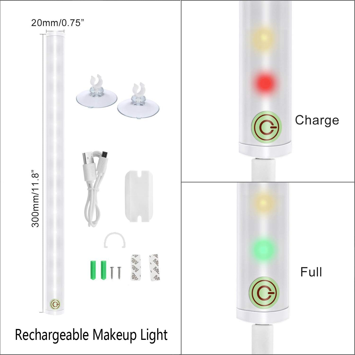 LED Mirror Light, Portable Vanity Light | Simulated Daylight | 4 Brightness Level Touch Control | Rechargeable Cosmetic Lamp, Bathroom Lighting Kit,Wireless Makeup Light image number 6