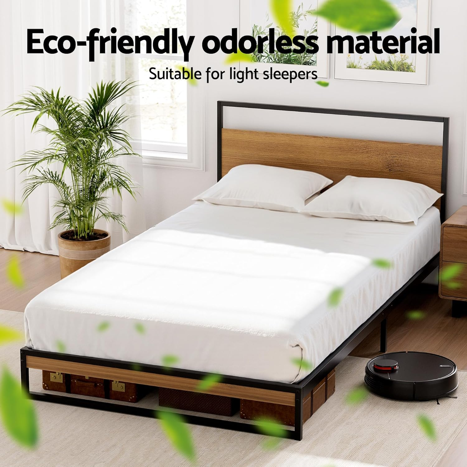 Artiss King Single Bed Frame Metal Bed Base with Headboard Metal Slats,Under Bed Storage Home Bedroom Furniture Black image number 4