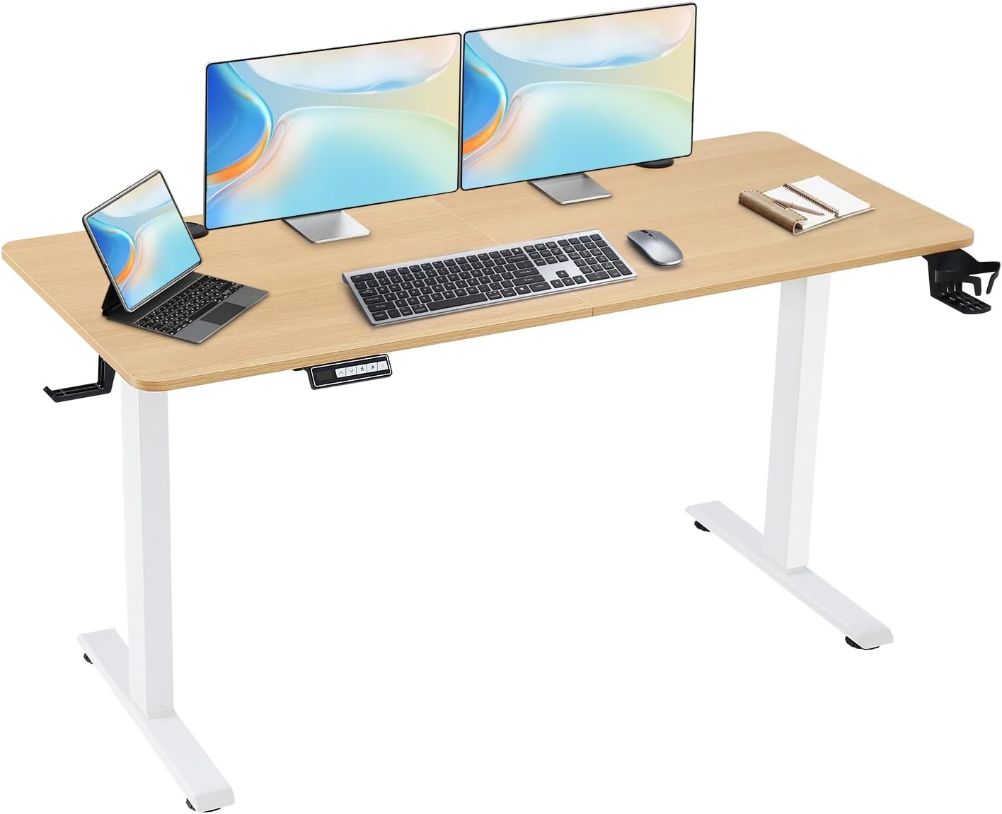Height Adjustable Electric Standing Desk,160 X 70Cm Splice-Piece Board,Rising Home Office Computer Table with Memory Controller (Burlywood, 160 X 70Cm)