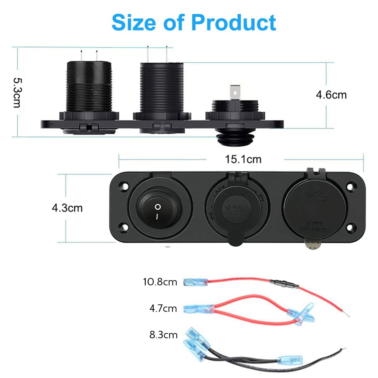 Lighter Socket 12V/24V with Rocker Toggle Switch PD&QC3.0 USB C Outlet with LED Voltmeter Waterproof for Car Boat A
