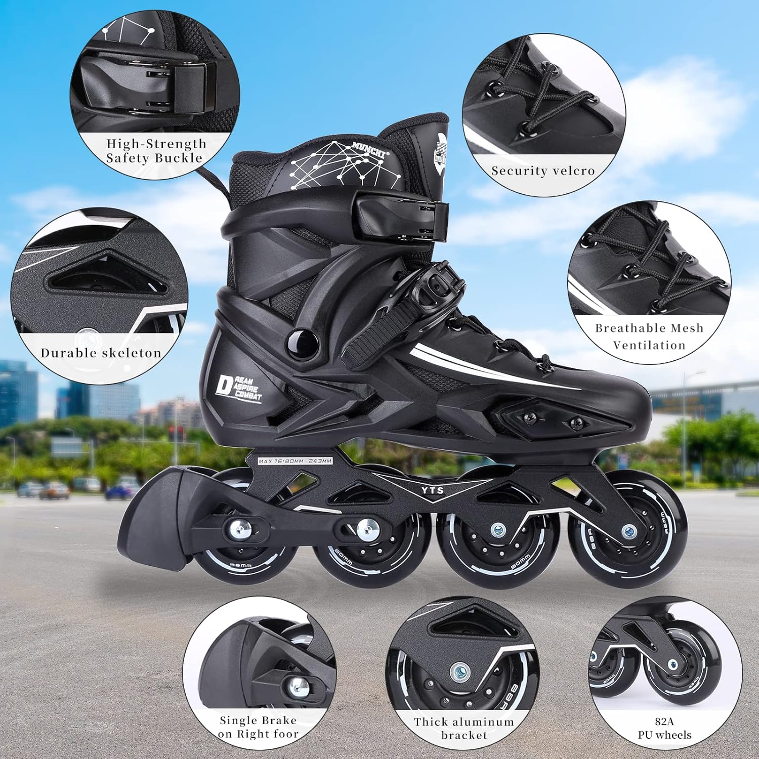 Inline Skates for Women and Men, High Performance Fitness Racing Aggressive Outdoor Inline Speed Skates Unisex image number 6