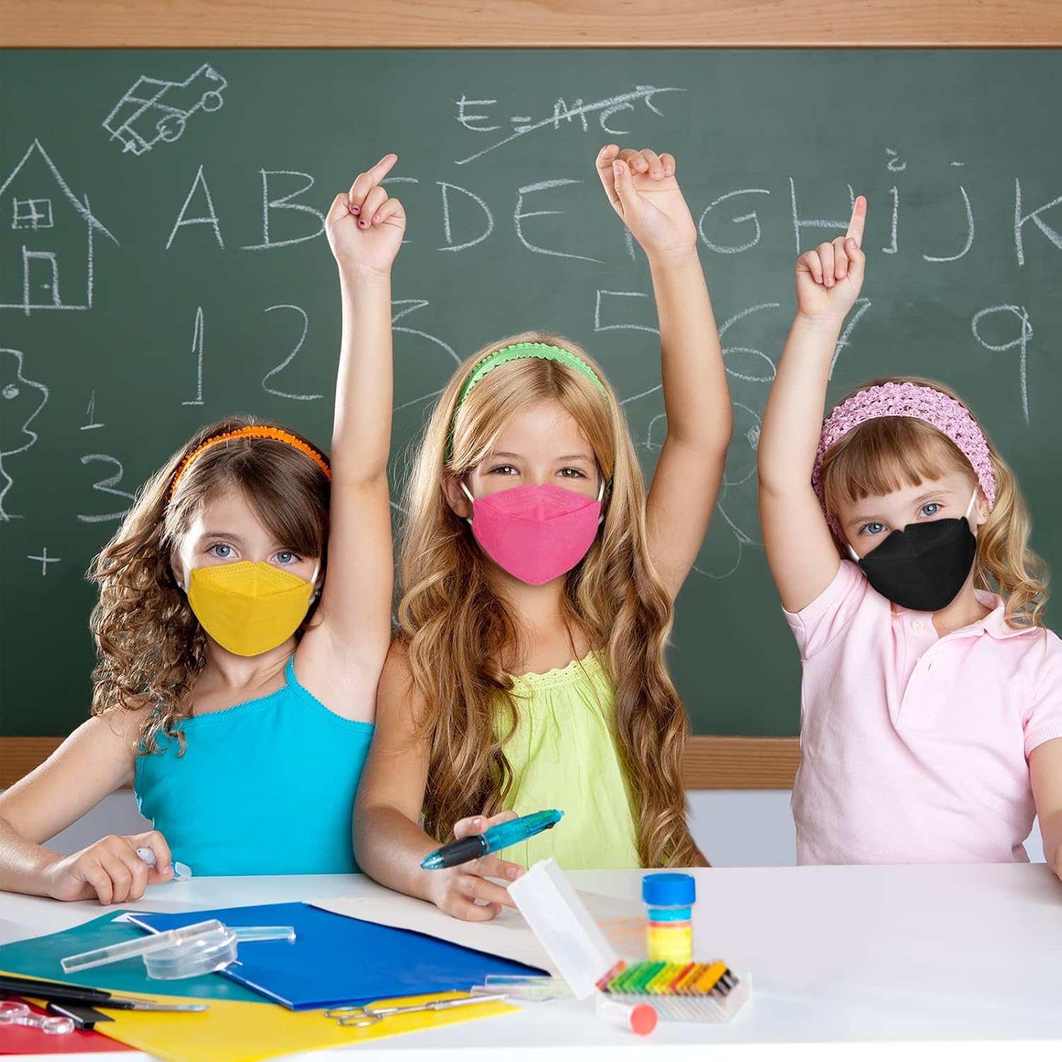 KF Design Kids Mask for Children (3-8 Years), 20 Packs Colored Mask Individually Wrapped, Kid Sized Disposable Fitting Folded Mask for Boys Girls with Small Face 4 Layer Filter, Child Mask Cover Soft Comfortable Breathing with Adjustable Nose Clip image number 3