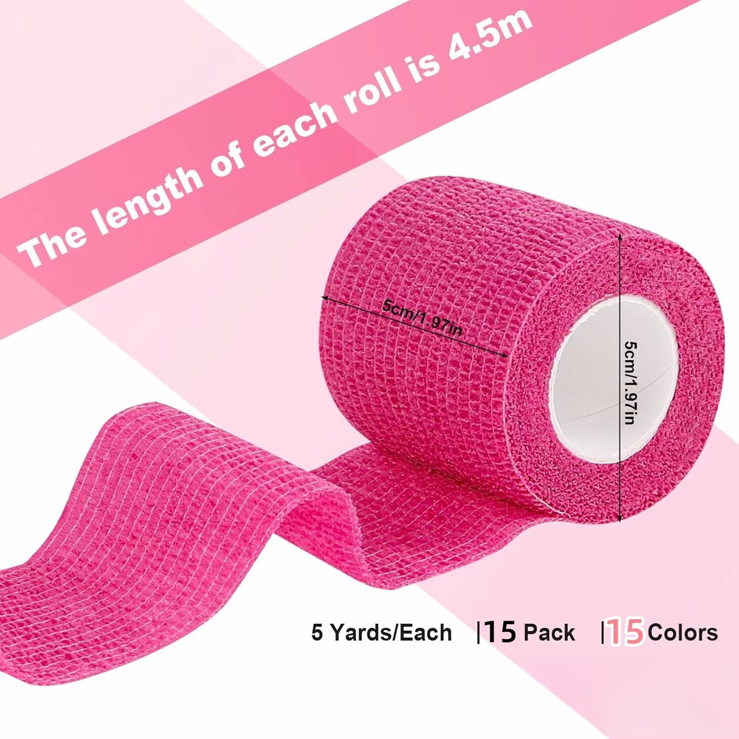 15 Rolls Self Adhesive Bandage Wrap,2 Inch Cohesive Bandage Self Adherent Wrap Breathable Athletic Tape Stretch Adhesive Wraps Sports Tape for Wrist Ankle Swelling Sprains,15 Colors image number 2