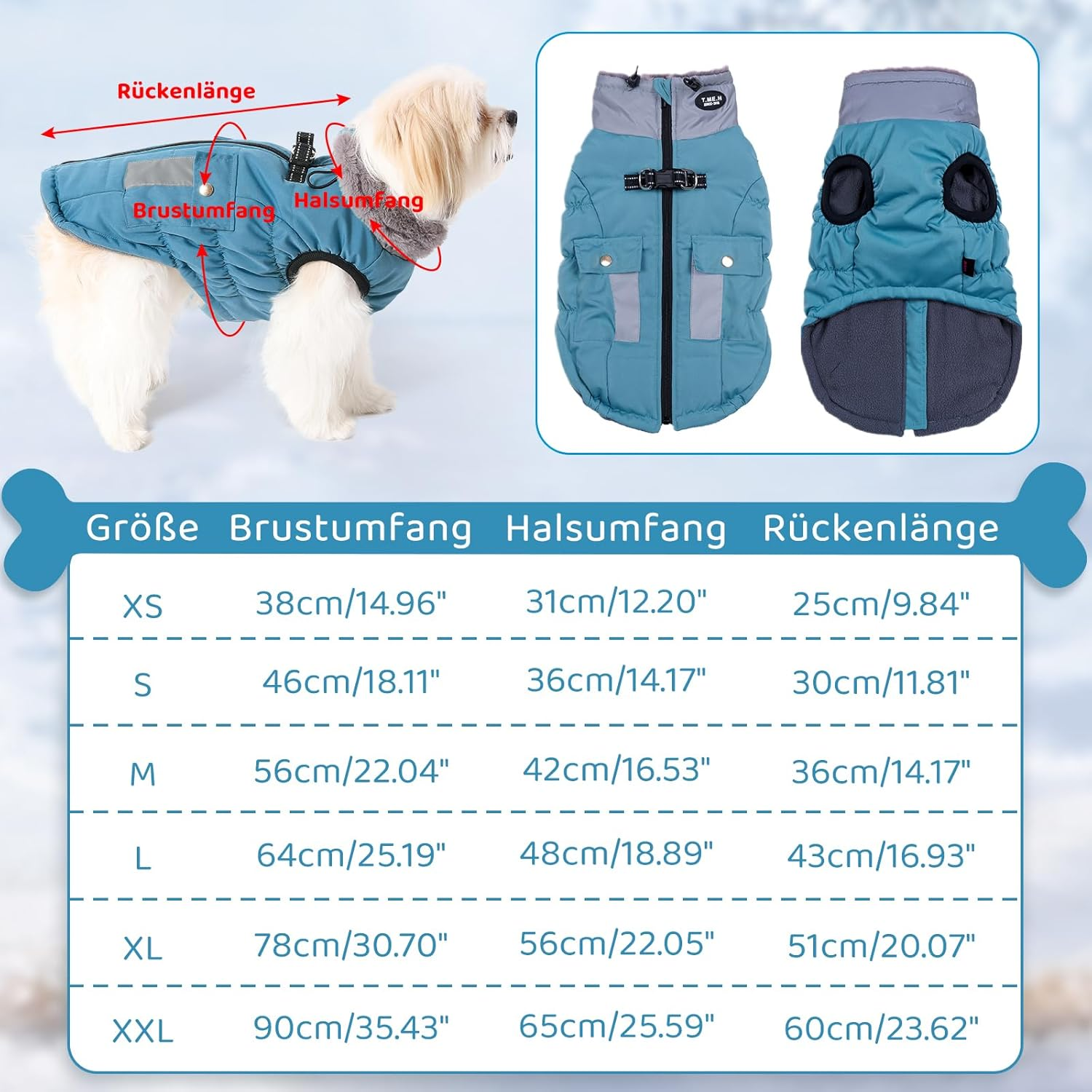 Savlot Warm Dog Winter Coat Jacket for Cold Weather Windproof Reflective Turtleneck Dog Vest with D-Ring for Lead, Dog Jacket, Pet Clothing (XS, Purple) (L, Light Blue) image number 5