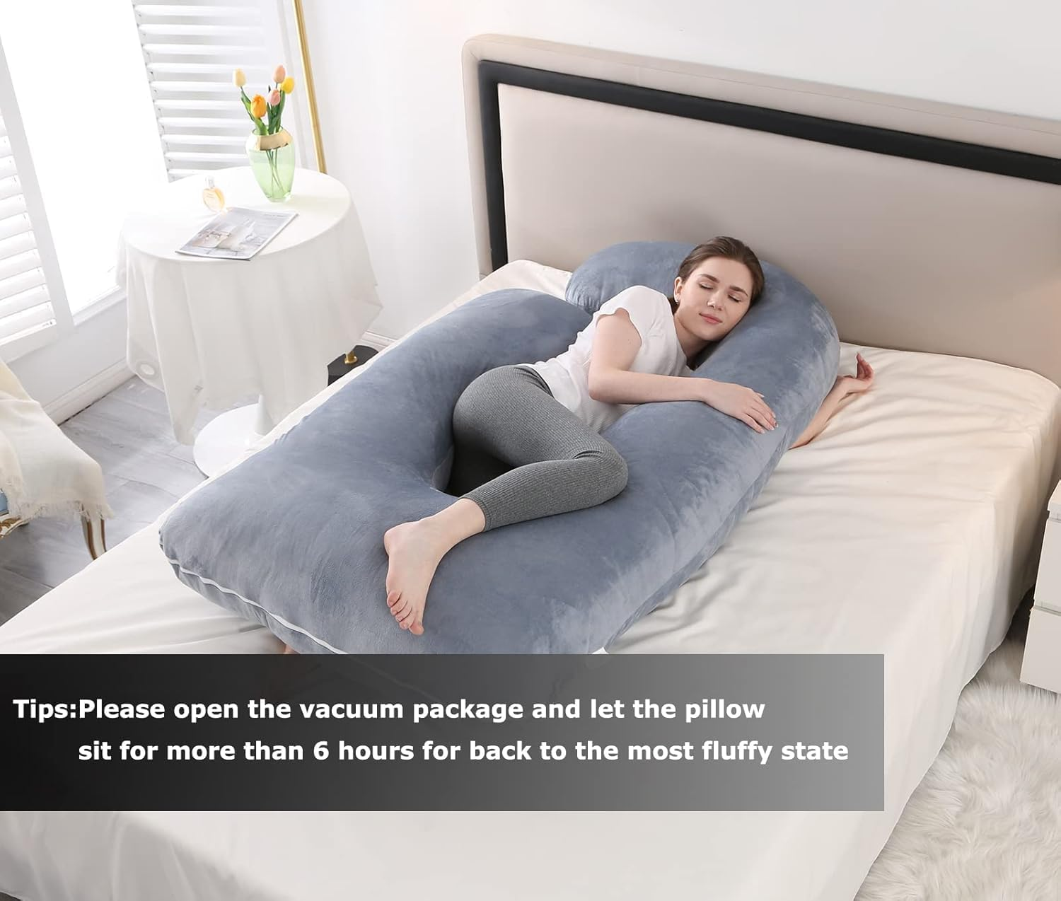 Pregnancy Pillow J Shaped Full Body Pillow with Velvet Cover Grey Maternity Pillow for Pregnant Women, Full Body Pillows (Grey, J) image number 5