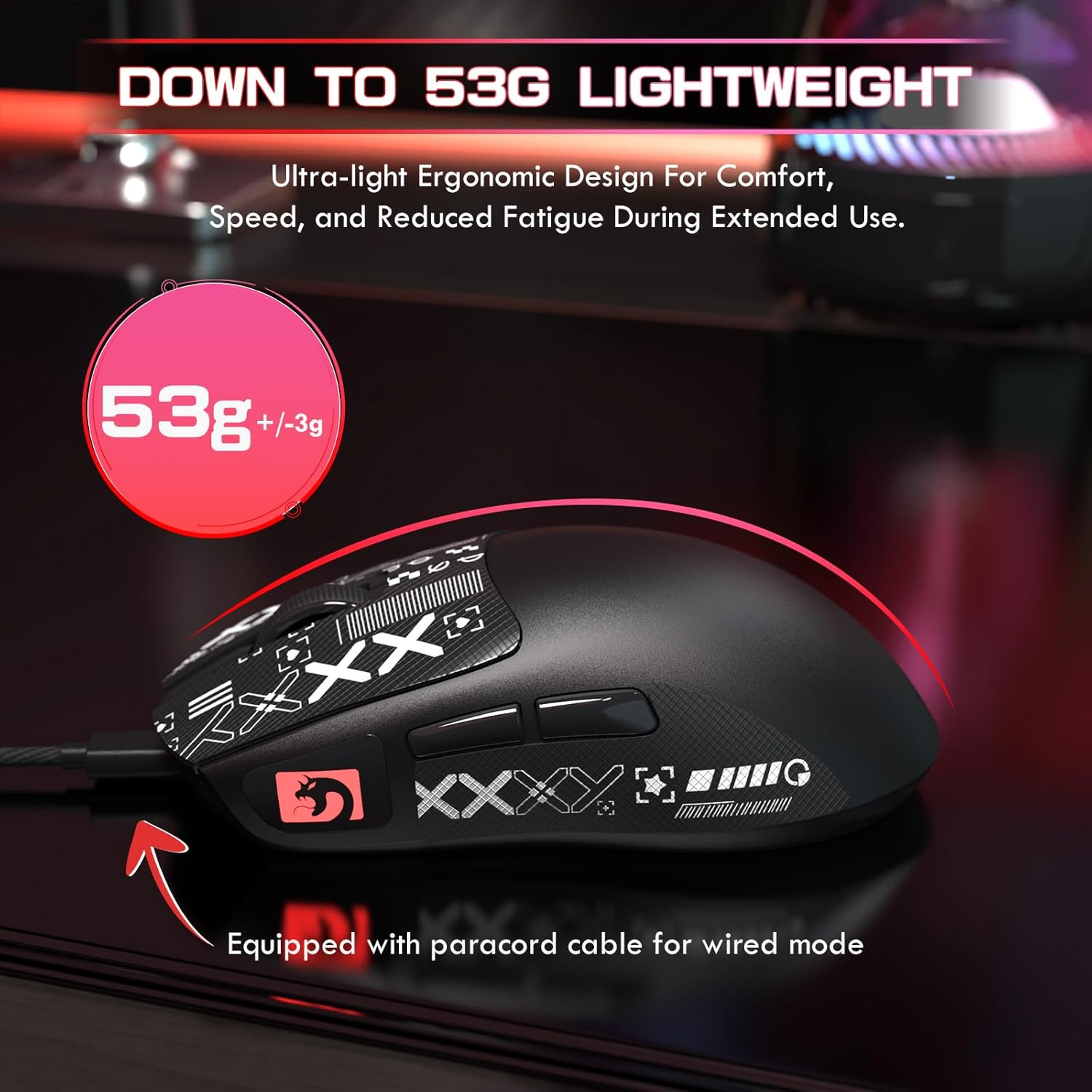 MAMBASNAKE M4 Ultra-Light Wireless Gaming Mouse, 53G, PAW3311 Sensor, 24000 Dpi, Bluetooth/2.4G/Cable, RGB Lighting, 400Mah Battery, 20M Clicks, for Gaming/Work &ndash; White and Stickers (Black) image number 6