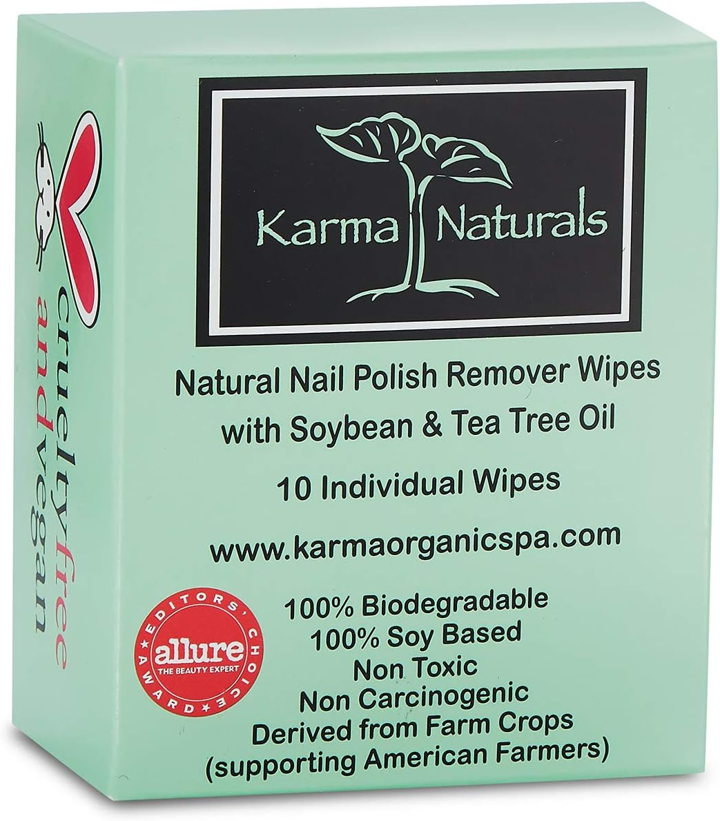 Karma Unscented Nail Polish Remover Wipes; Non-Toxic, Vegan, Cruelty-Free &ndash; Pack of 10