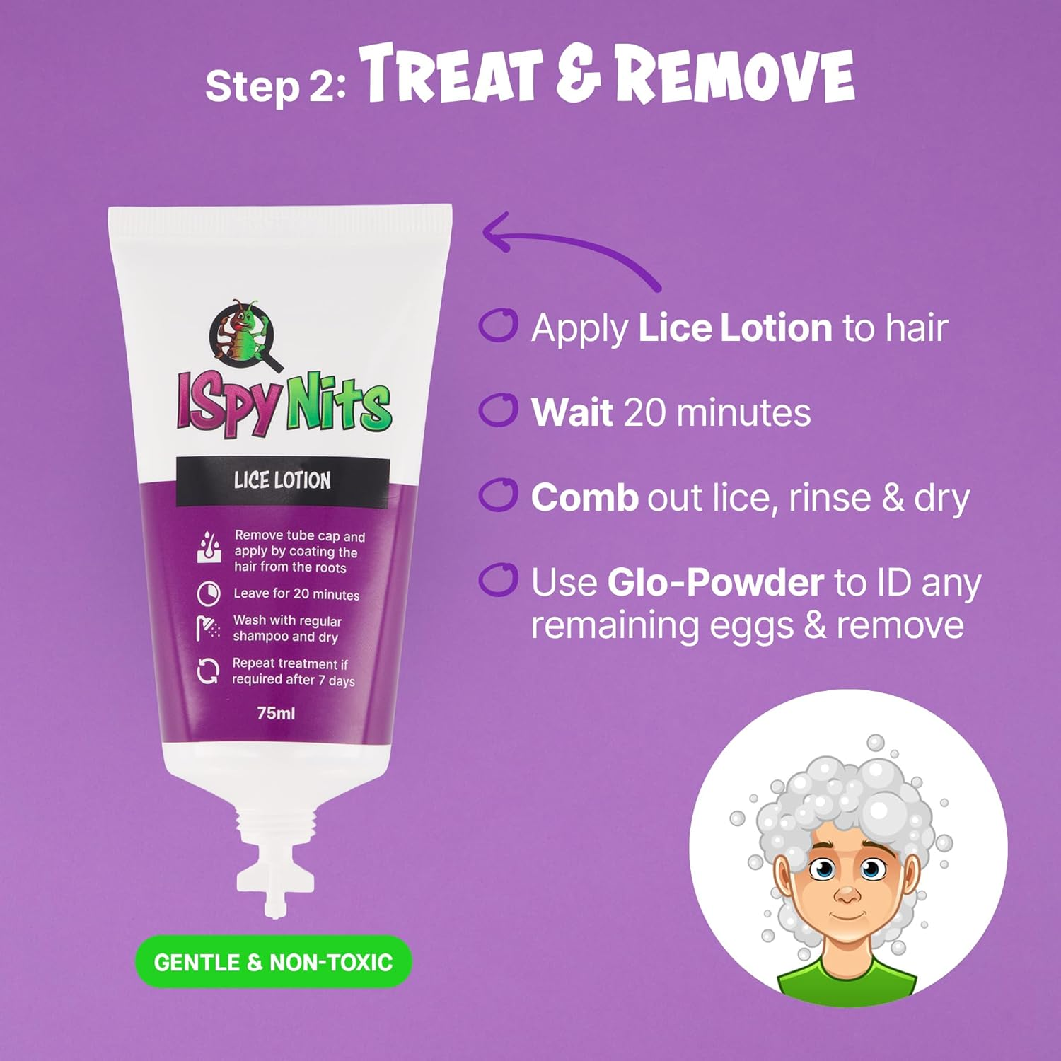 Ispy Family Nitkit Complete Head Lice Treatment & Detection Kit for 3-4 People &ndash; Biofluorescent Glo-Powder for UV Detection &ndash; Odourless Insecticide-Free Lotion &ndash; Glow-In-The-Dark Tattoos &ndash; UV Lights & Comb Included image number 2