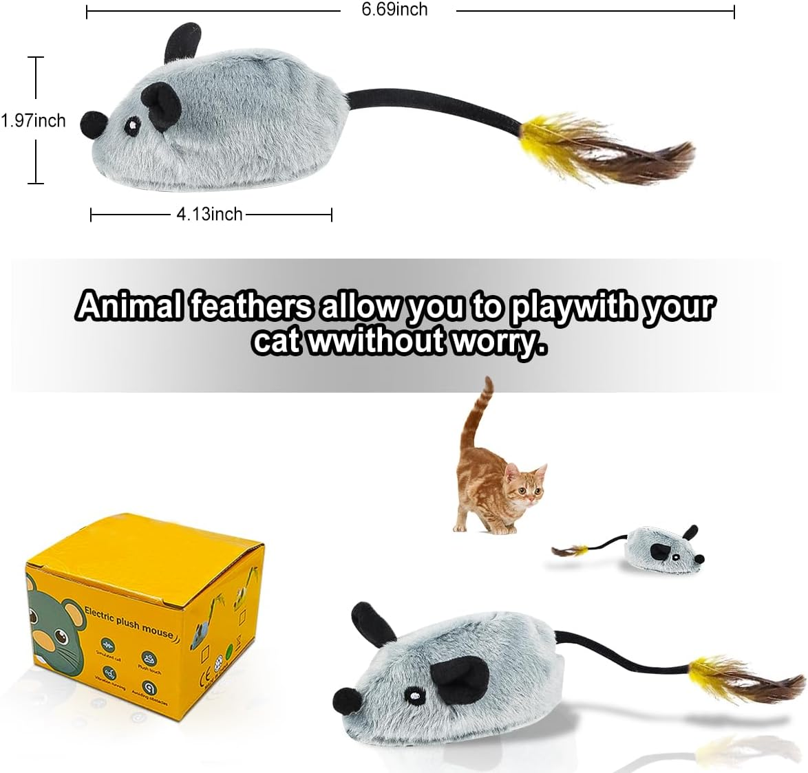 Cat Toy Mouse Cat Toy Mice Cat Toy Interactive Plush Cat Toy Mouse for Cat Interactive Toy Mouse for Cat Run against Boredom image number 2