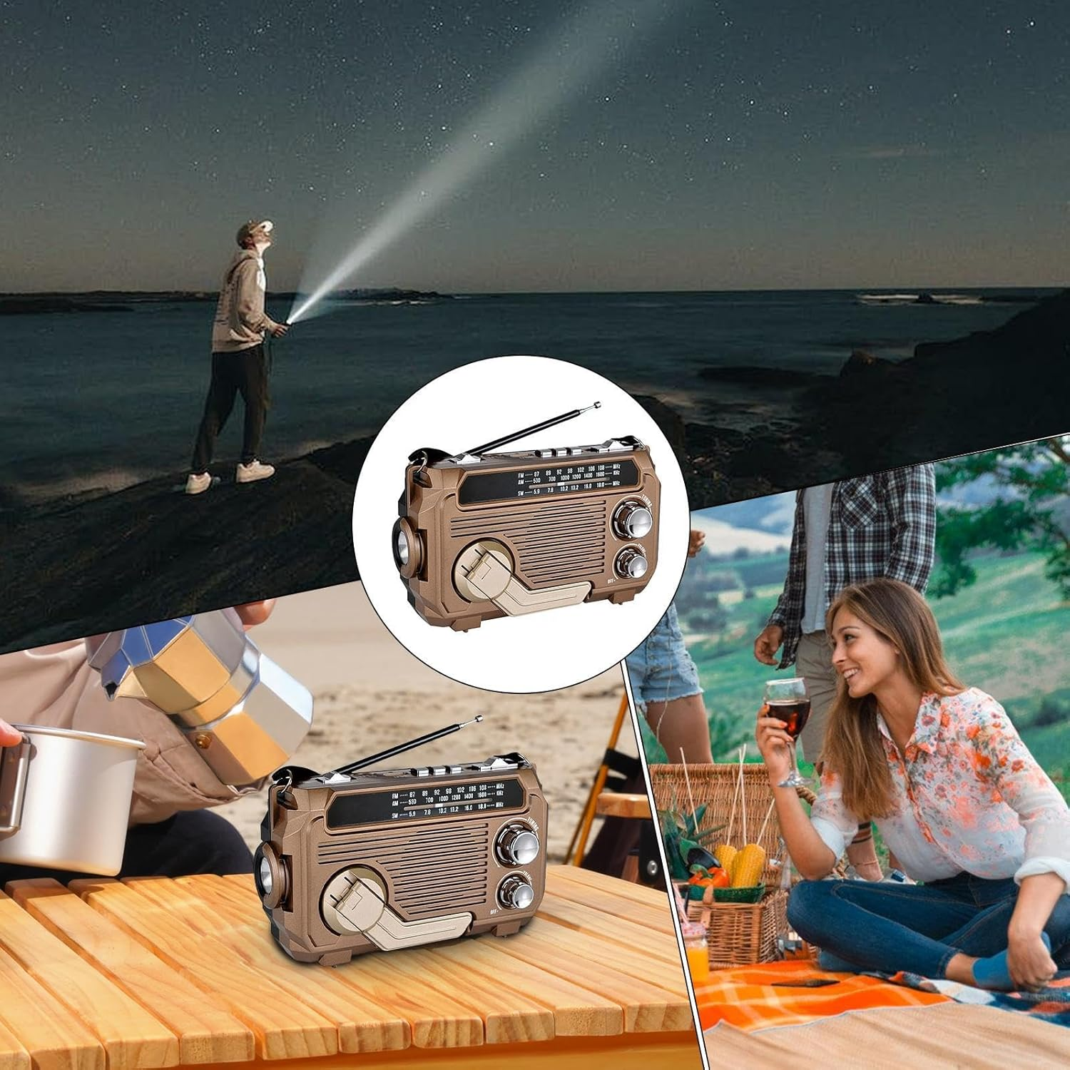 Hand and Solar Radio - Portable Radio Flashlight,Wireless AM/FM/SW Radio, 3 Way Charging Battery Operated Radio Survival Gadget for Indoor Outdoor image number 6