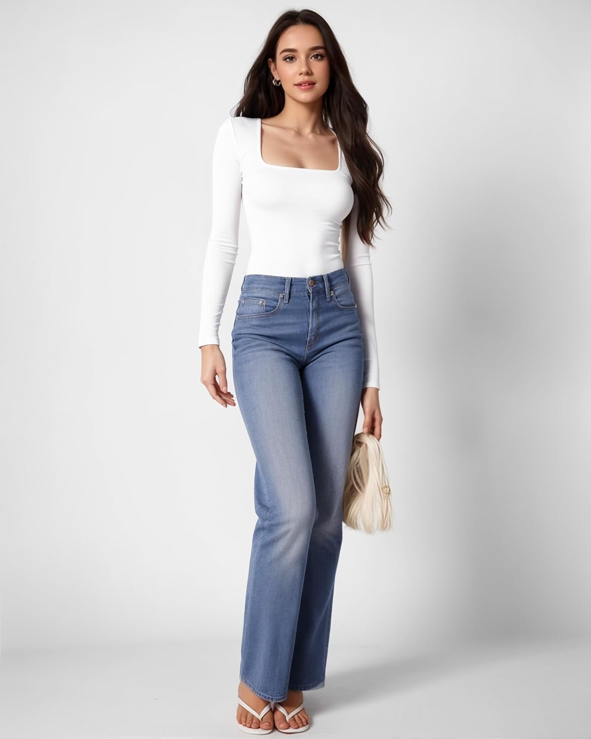 Lotofun Womens Long Sleeve Square Neck T Shirts Tops Slim Fit Going Out Tees image number 1