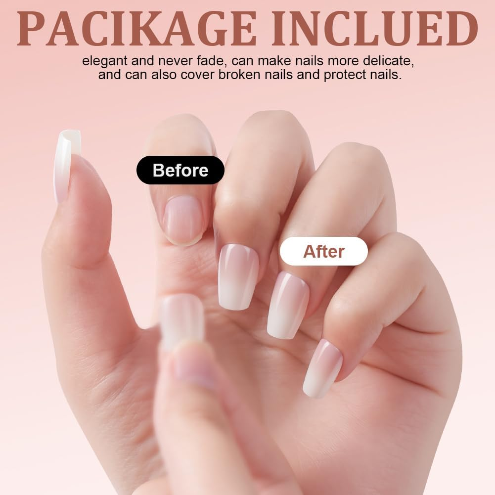 BUTBU Pack of 120 False Nails Tips Set, French False Nails for Gluing, 12 Sizes, French Press on Nail Set, Fake Nails with Glue for Women and Women (Colour Gradient Short Coffin Nail Tips) image number 4
