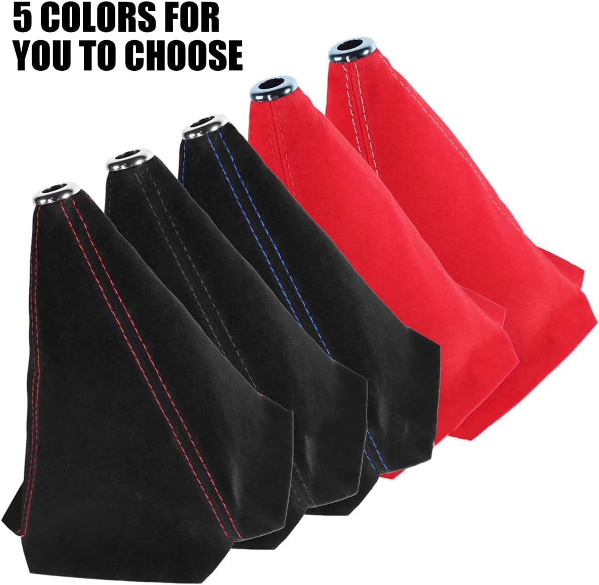 BESULEN Car Shift Boot Cover, Suede Leather Shift Knob Boot Dust Cover, Manual/Auto Shifter Boot Sleeve Replacement, Handbrake Gaiter Boot Dust Cover Car Interior Accessories, Red/White image number 3