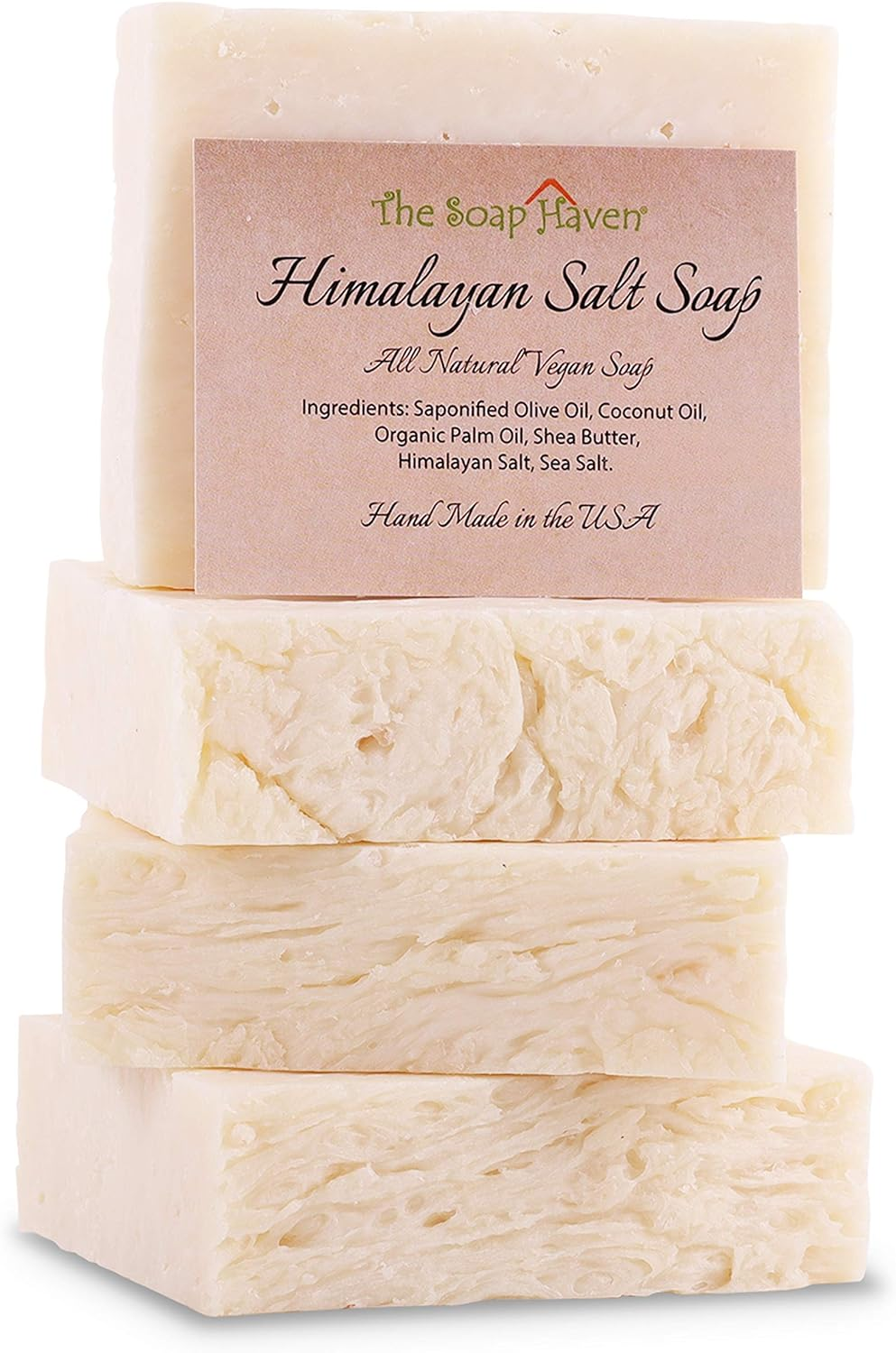 HIMALAYAN SALT SOAP BARS with Sea Salt & Shea Butter (4 Bars, 4.5Oz Each) - Handmade in USA with ALL NATURAL, NON-GMO, Unscented Ingredients.