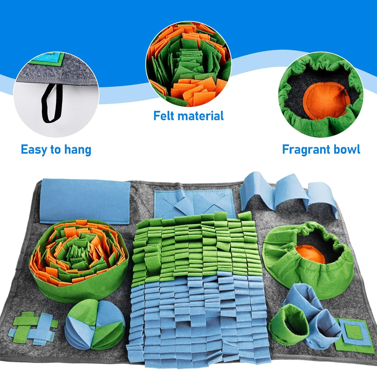 Molbory Sniffing Rug for Dogs, Large, Sniffing Mat for Dogs, Intelligence Toy, Sniffing Blanket, Non-Slip Pet Sniffing Rug, Intelligence Toy for Dogs, Cats, 75 X 50 Cm