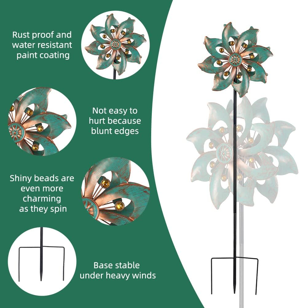 DREAMYSOUL Outdoor Wind Spinner 37 Inch, Metal Garden Wind Sculpture Bronze Wind Spinners for Patio Yard Lawn Decor image number 2