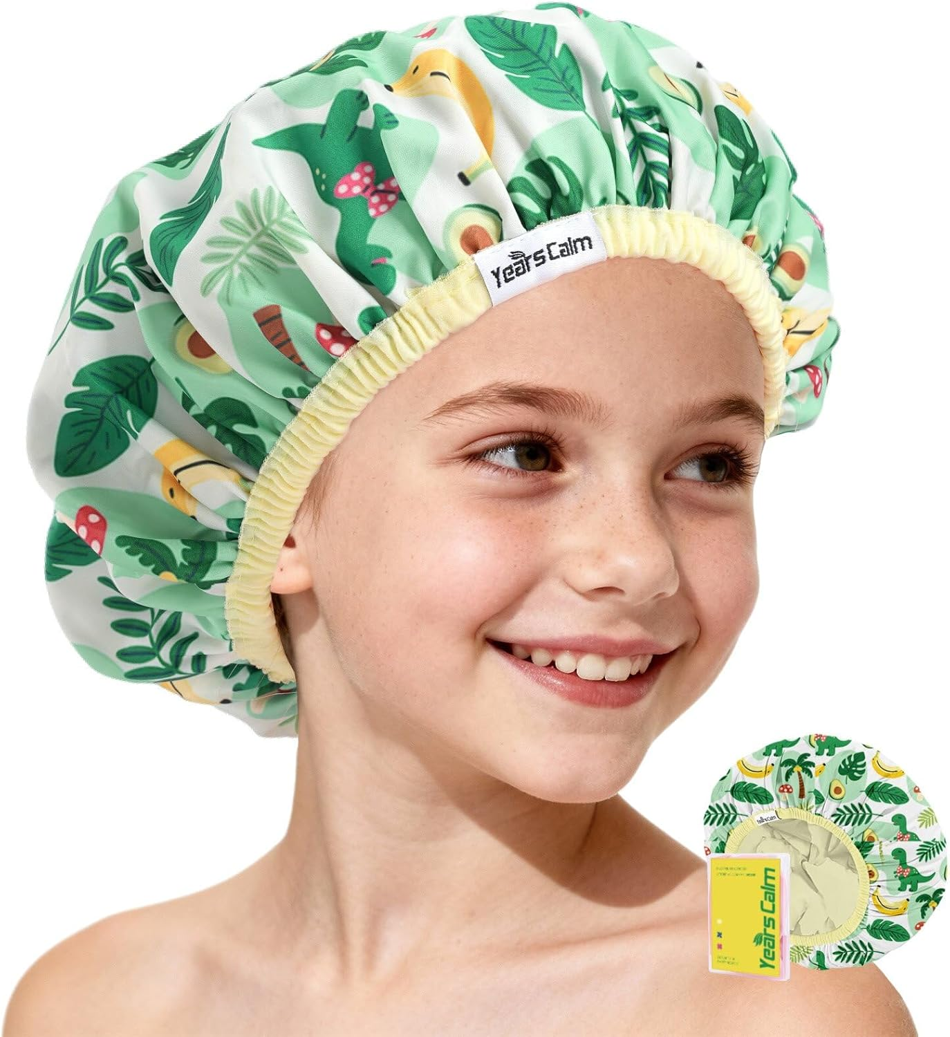 Years Calm Kids Shower Cap, Waterproof Reusable Cartoon Bath Cap with Double Layers & Soft Elastic Band, Washable Shower Hat for Boys and Girls, Great for Daily Bath (Elephant, One Size)