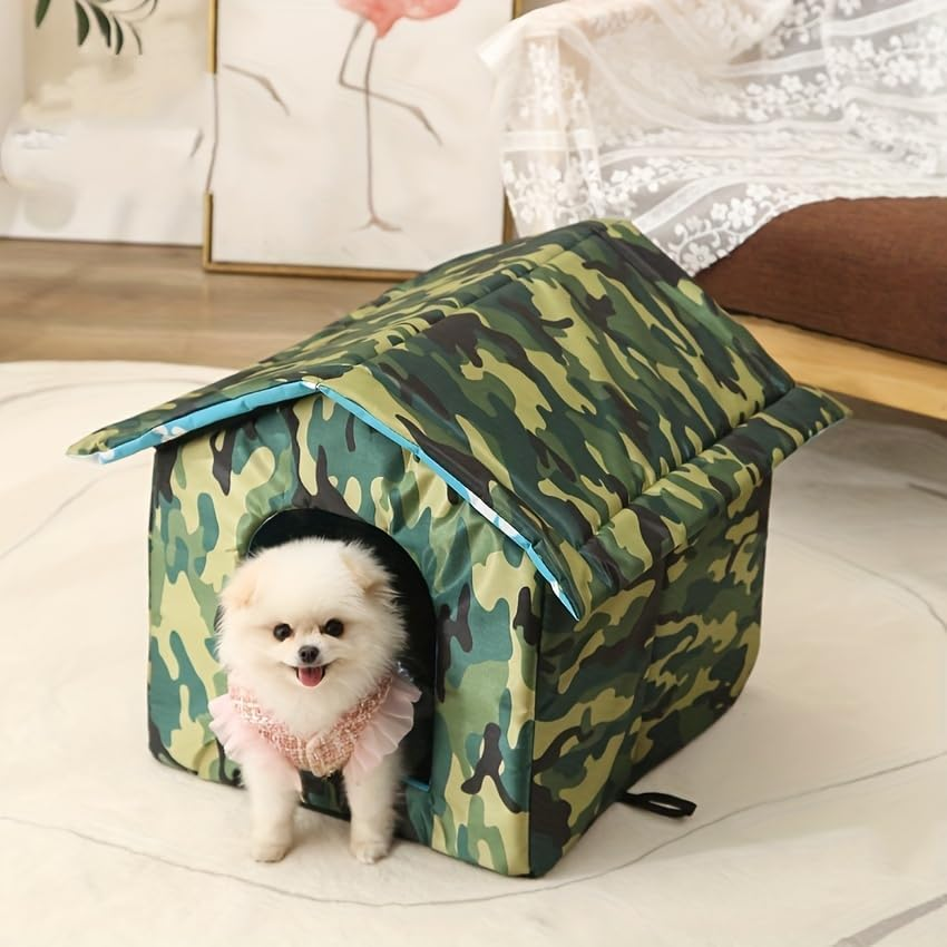 Stray Cat House for Outdoor Feral Cats - Foldable, Thickened Weatherproof Pet Shelter - Warm, Insulated for Cats and Dogsfour Seasons Pet House, Foldable, Indoor/Outdoor (Green, Mediu)